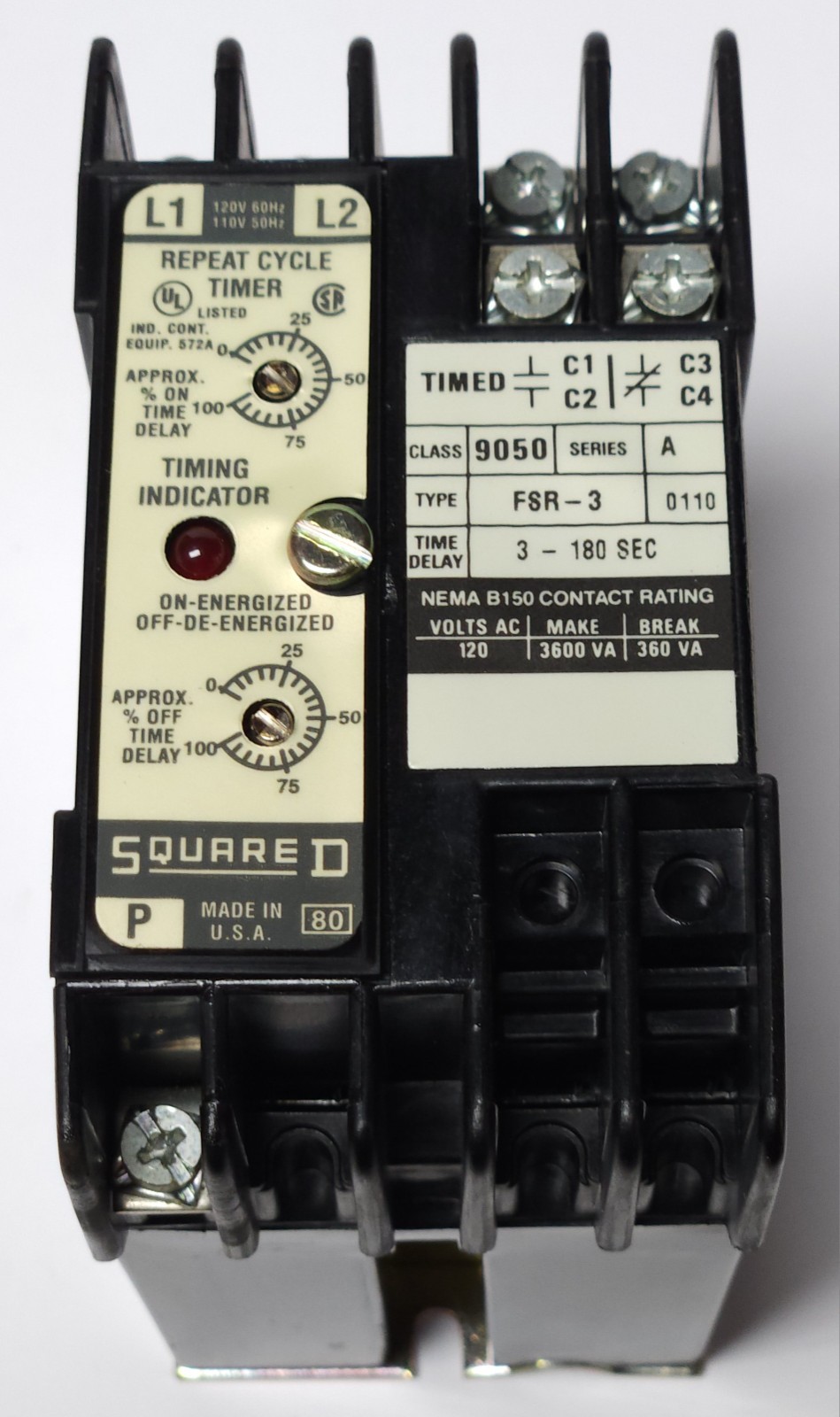 SQUARE D 9050FSR3 Solid State Repeat Cycle Timing Module Relay Timer 3-180 Secon