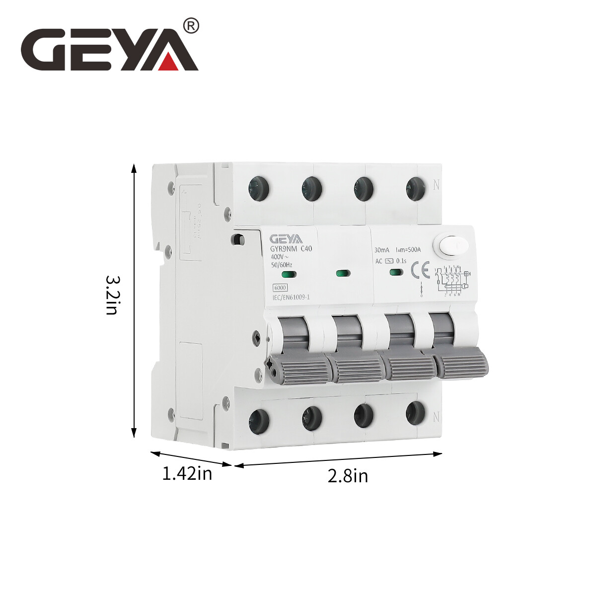 GEYA AC Type RCBO 4P 10-40A Circuit Breaker with Overcurrent and Leak Protection
