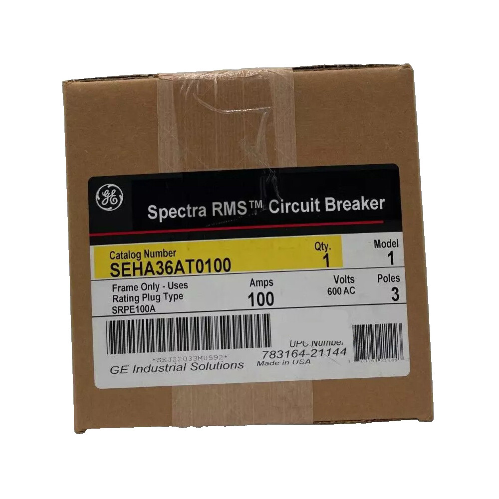 NIB – GE – SEHA36AT0100 – Spectra Rms Molded Case Circuit Breaker, 100A, 600V
