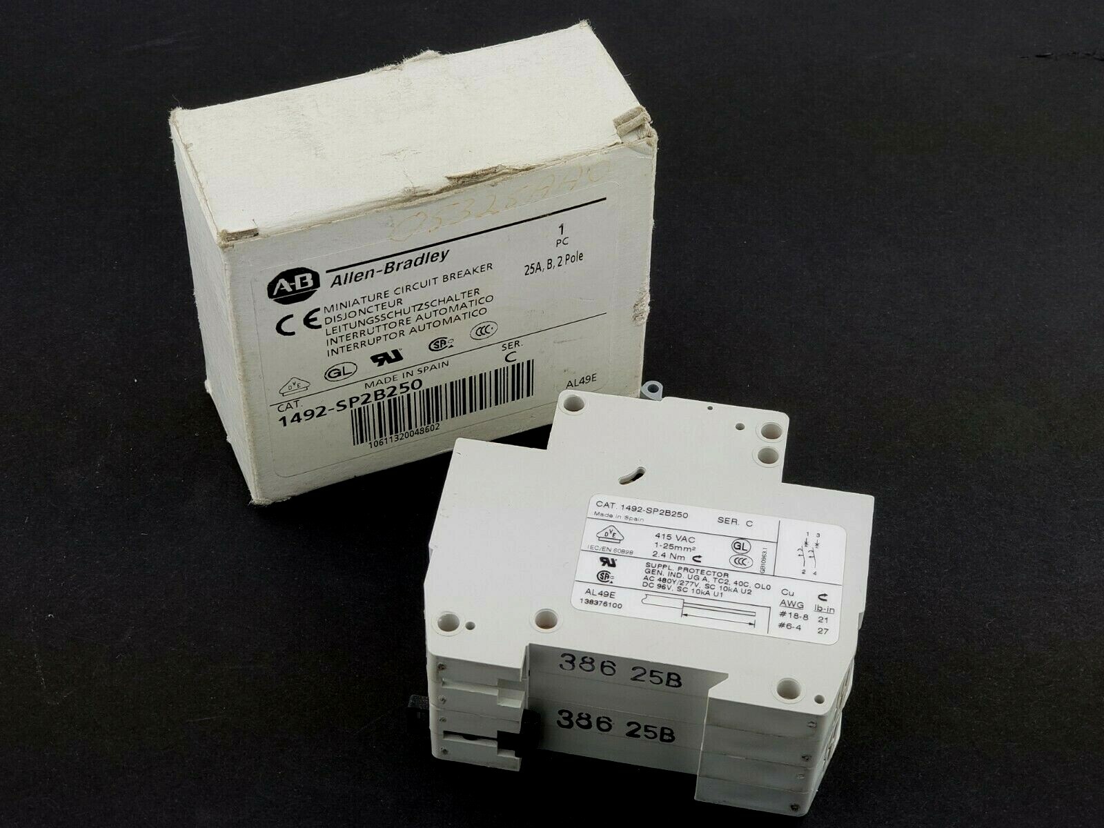 Allen Bradley 1492-SP2B250 Miniature Circuit Breaker Ser. C, 25A, 1492SP2B250