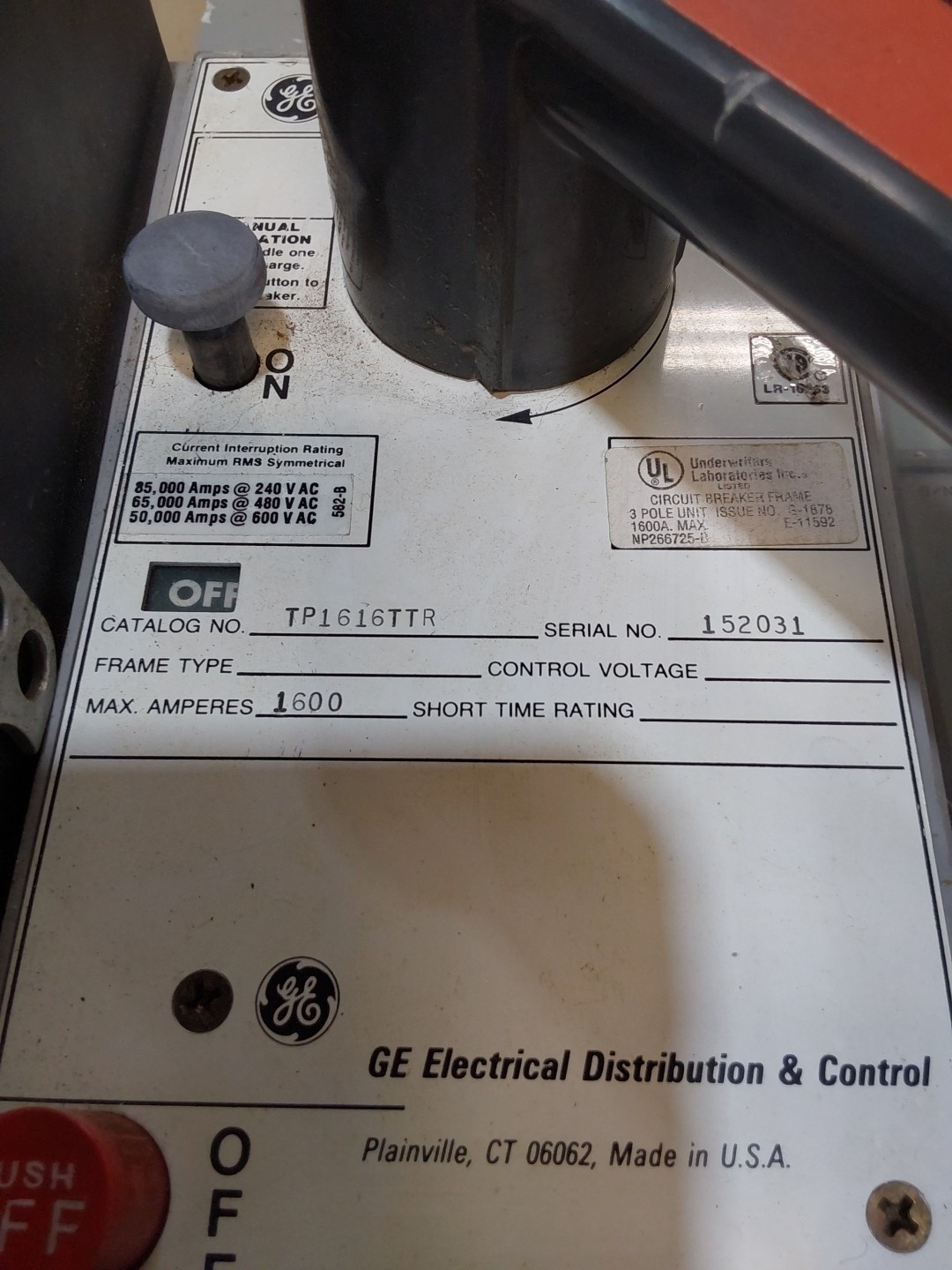 GE 1600A TP1616TTR LI Circuit Breaker 600V General Electric C216LSIG Trip