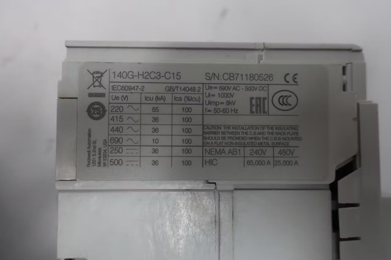 Allen Bradley 140G-H2C3-C15 Molded Case Circuit Breaker 3p 15a 240/480/600v-ac