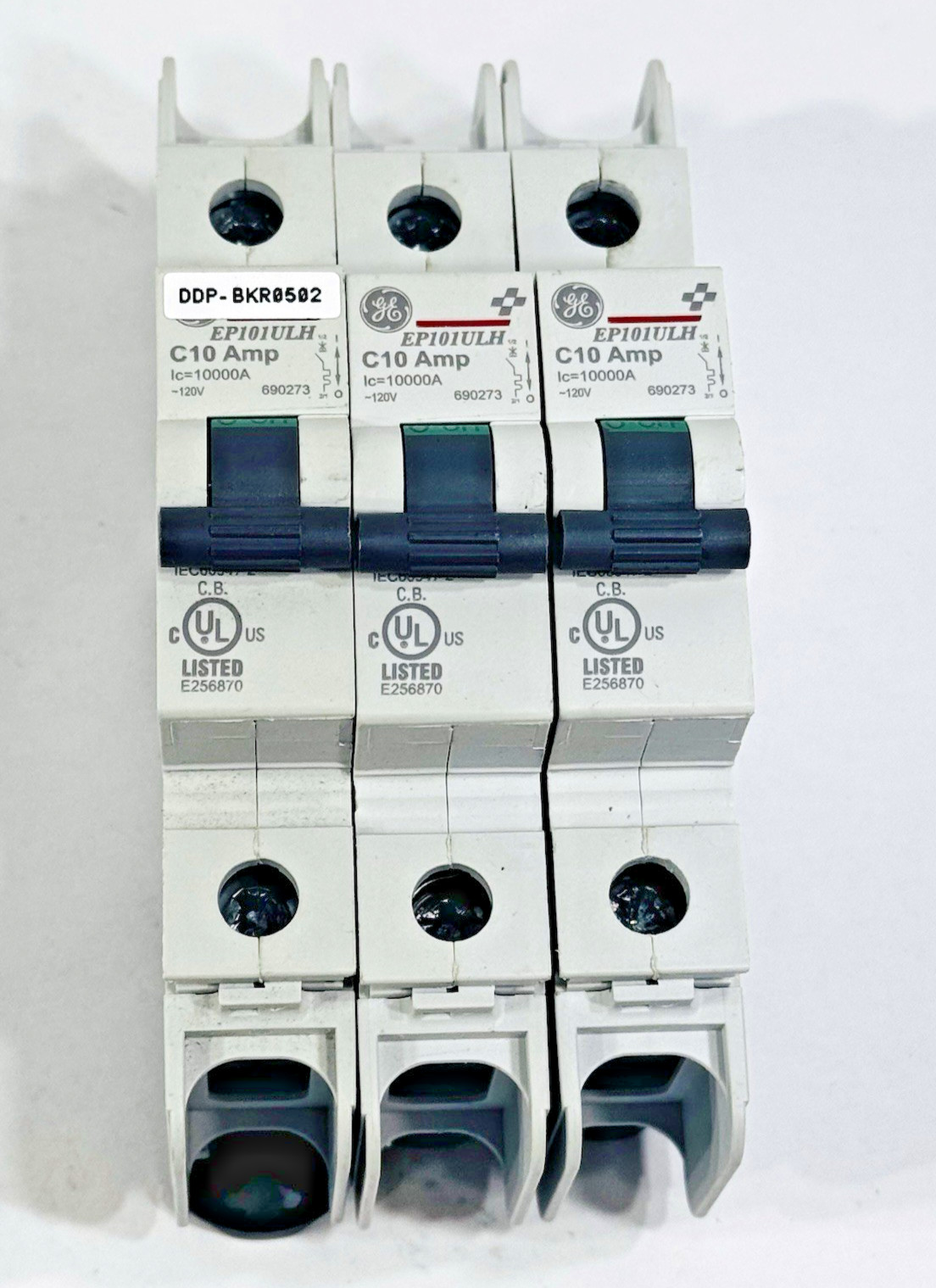 Lot of 3 GE EP101ULHC10 / 690266 E256870 10 Amp Mini Circuit Breaker 1 Pole 120