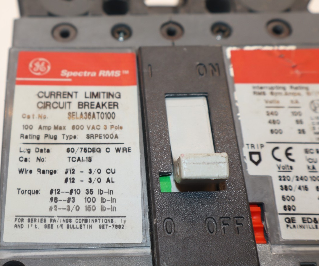 GE 100A 100 Amp Spectra Circuit Breaker 600V 3-Pole SELA36AT0100 W/O Plug
