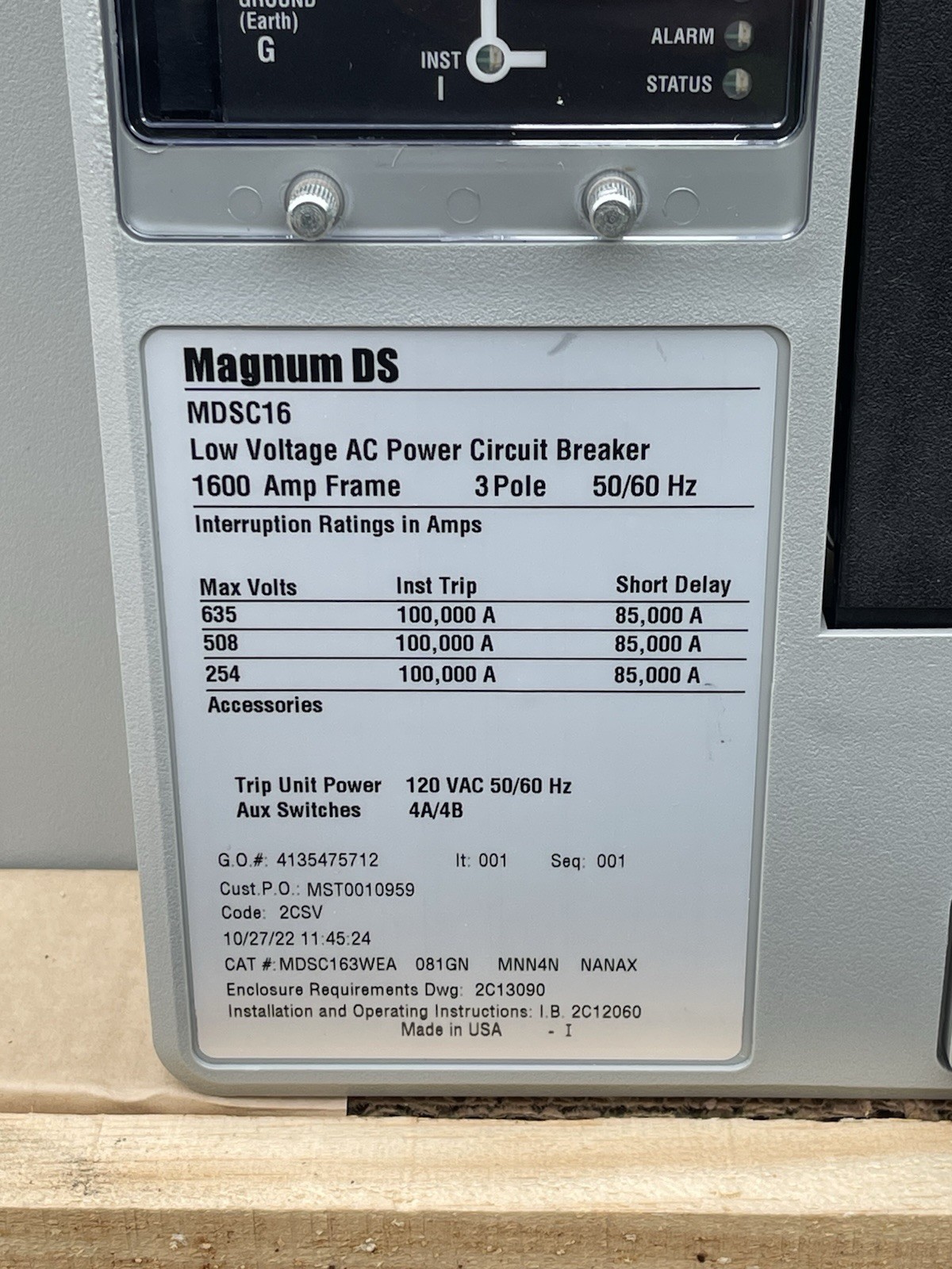 Eaton Magnum DS MDSC16 Circuit Breaker MDSC163WEA081GNMNN4NNANAX