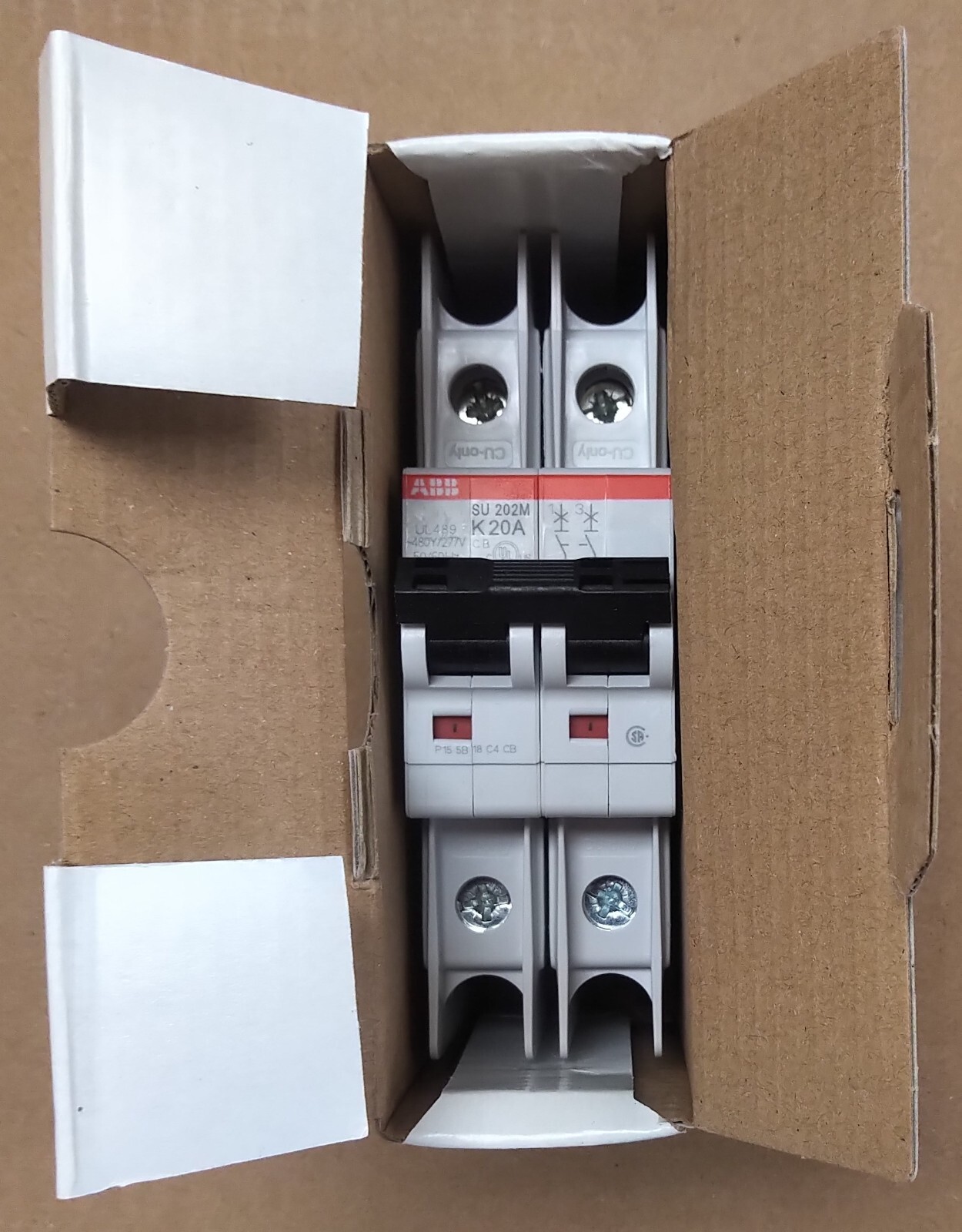 ABB SU202M-K20 CIRCUIT BREAKER, 2-POLE, 20A, K CURVE, SU 202M-K20, NIB