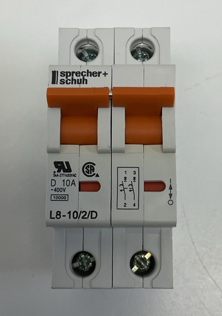 Sprecher Schuh L8-10/2/D 2-Pole, 10-Amp Circuit Breaker 277/480VAC, 125VDC