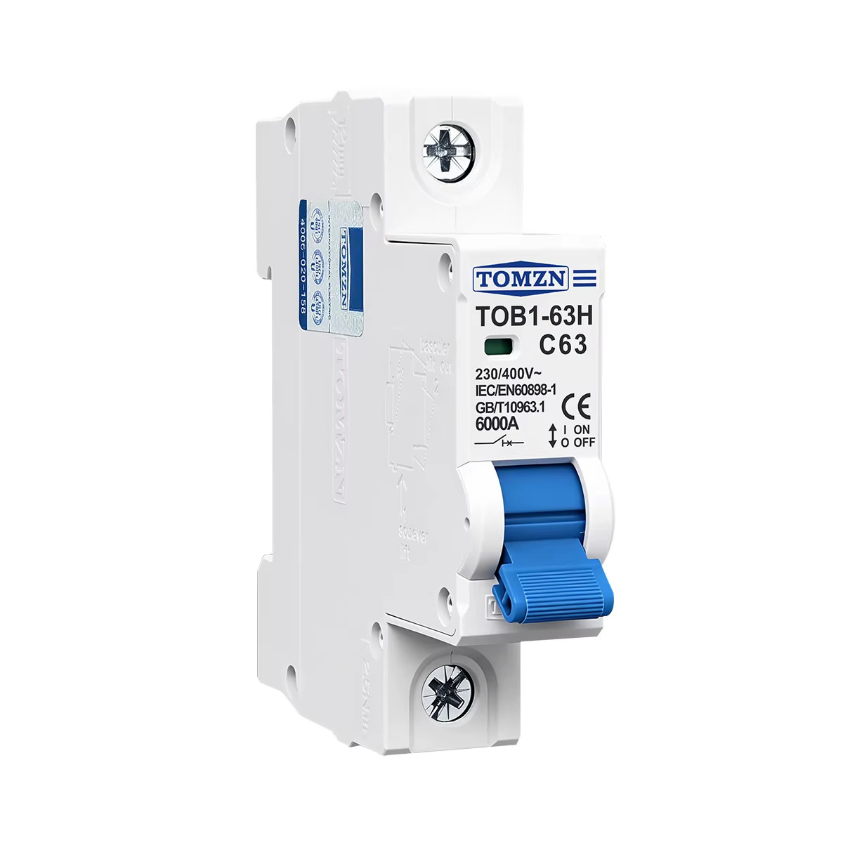 1P AC MCB TOB1-63H C type 230/400V~ 50Hz/60Hz Mini Circuit Breaker 3A 6A 10A 16A