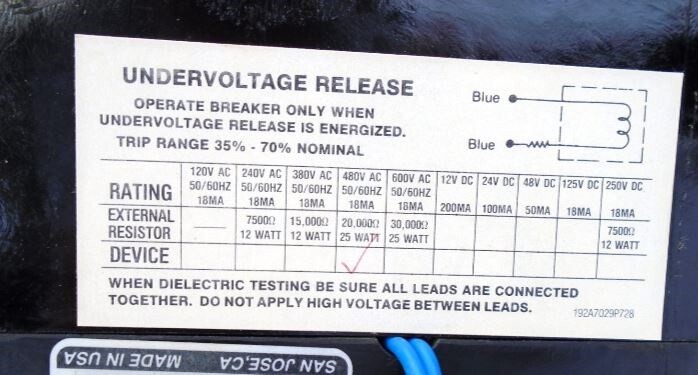 GE – THED136040WL – 40A – 3 Pole – 240-600 VAC – w/EXTERNAL RESISTOR 20k Ω 25W