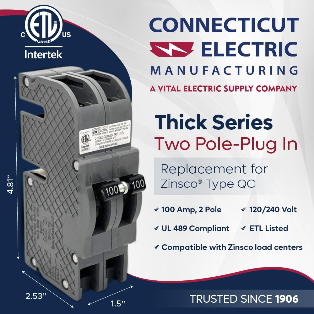 Connecticut Electric UBIZ2100-1 – 100 Amp 1-1/2 in 2-Pole Zinsco QCAL100 Compati
