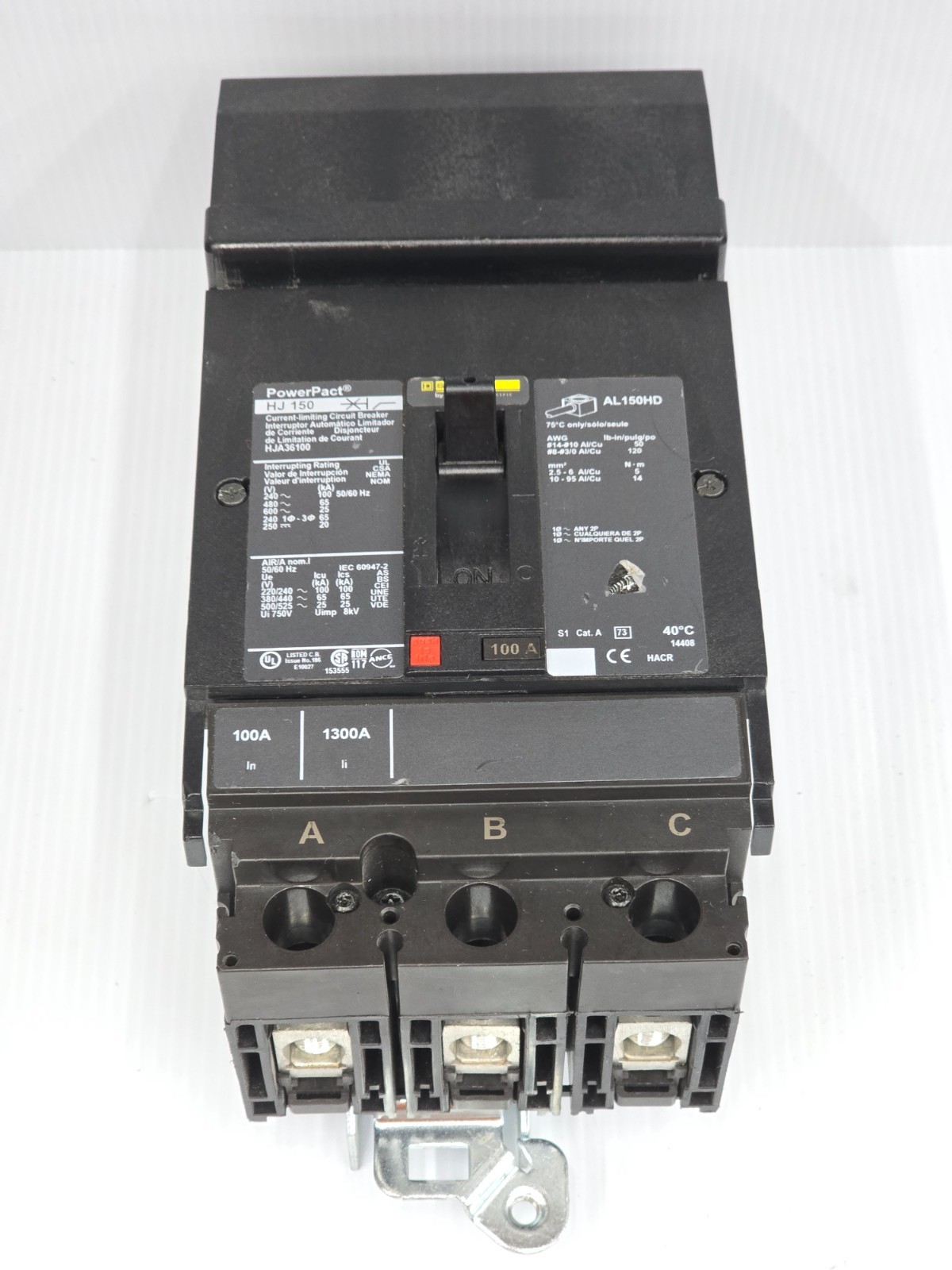 Square D PowerPact 100 Amp I-Line Circuit Breaker 600 VAC 3 Pole 100 kA HJA36100