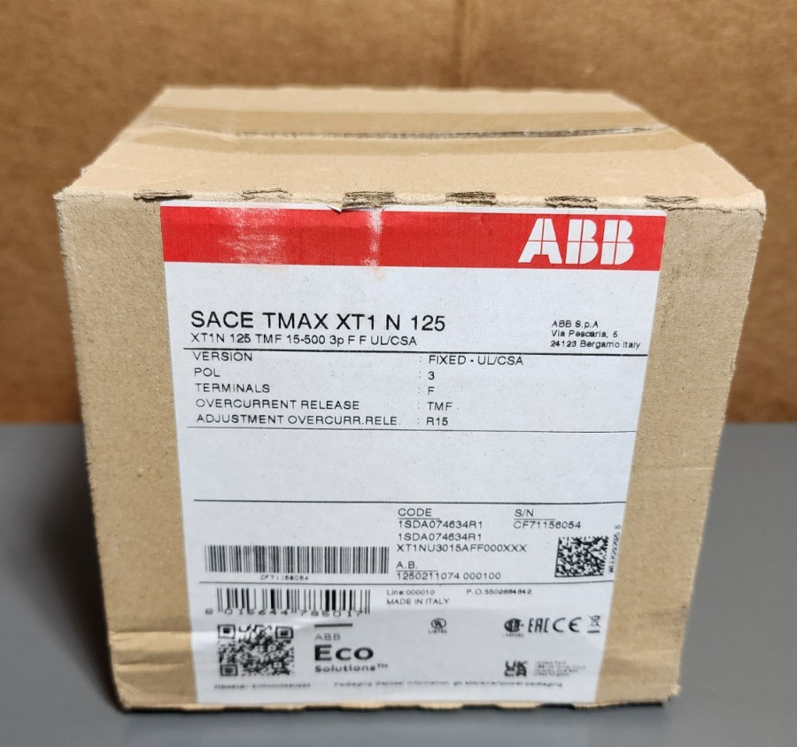 ABB SACE TMAX XT1 N 125 CIRCUIT BREAKER 15 AMP, 3 POLE *PI