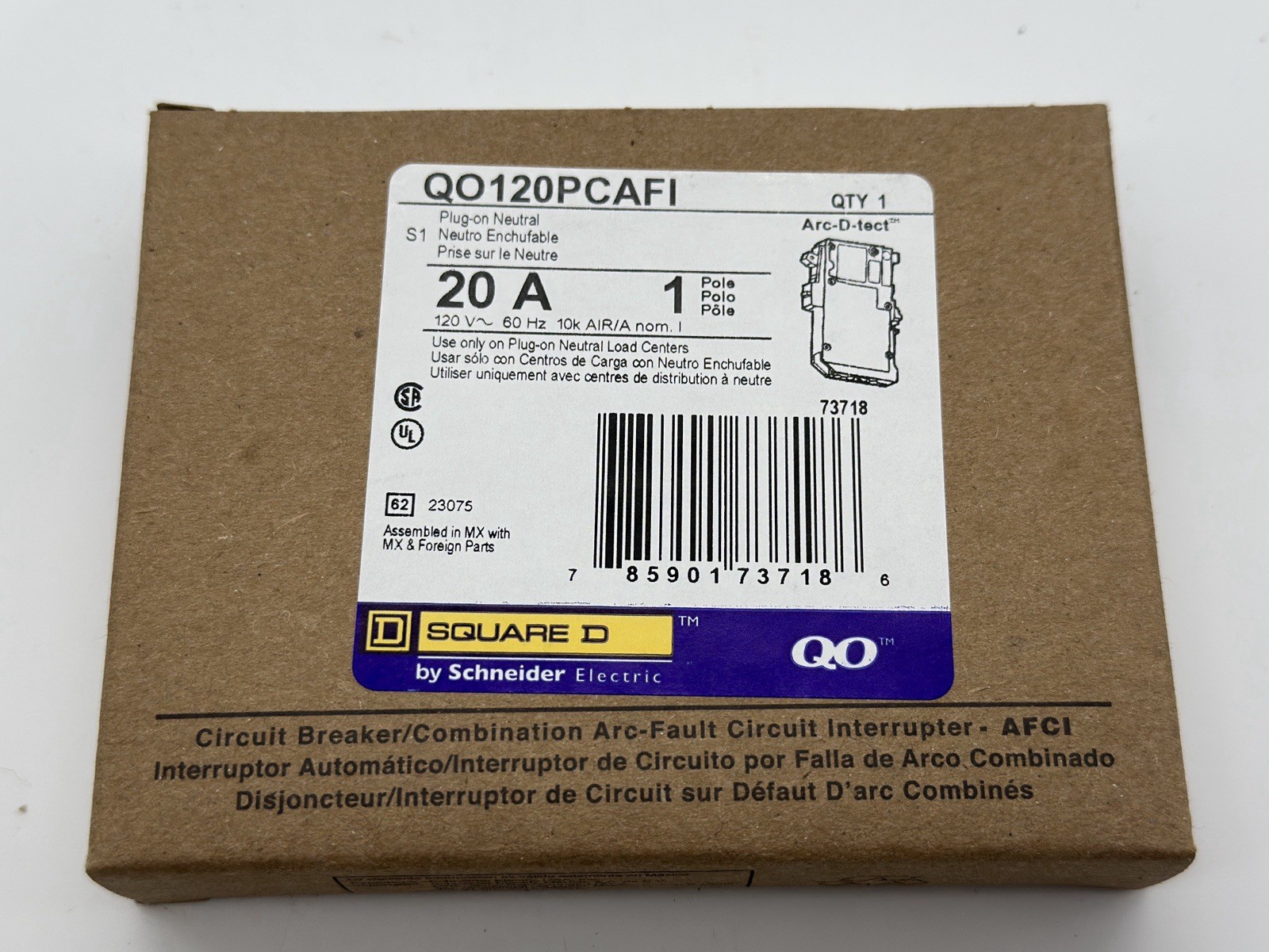 Lot of 10 Pieces Square D QO120PCAFI 20A AFCI Plug-On Neutral Breakers NEW