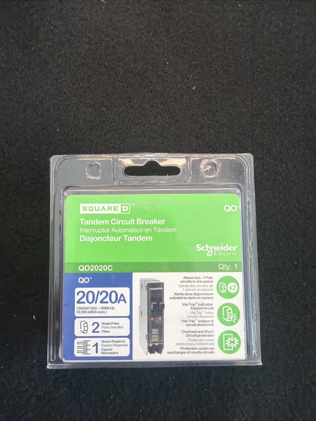 Square D QO2020C Tandem Circuit Breaker 20/20 Amp 120/240v