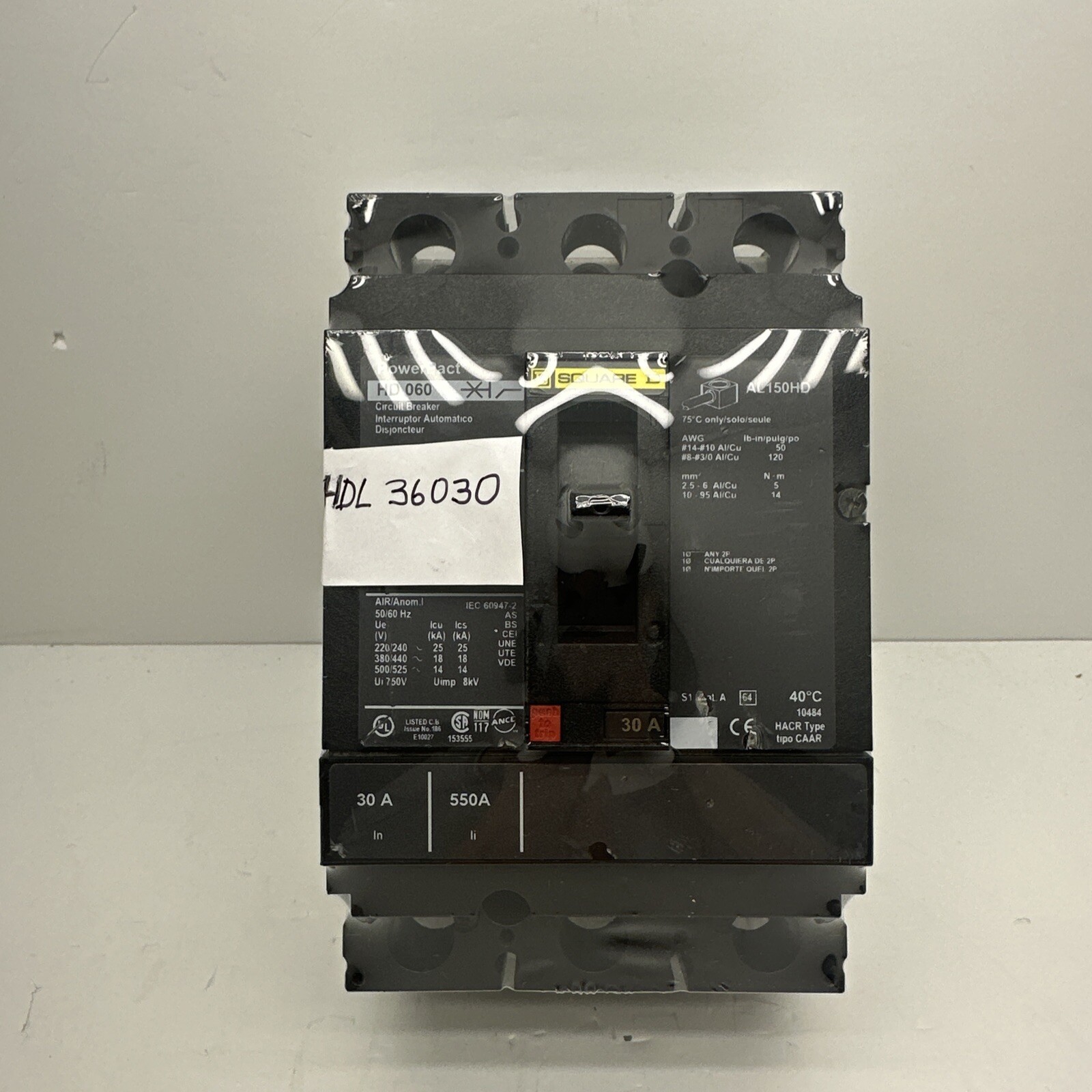Square D PowerPact HD 060 HDL36030 30A 3 Pole MCCB Molded Case Circuit Breaker