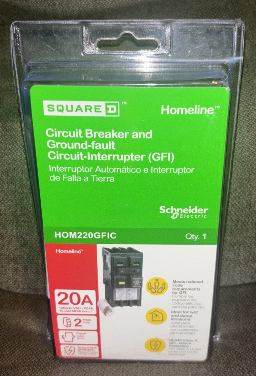 Square D Homeline 20-Amp 2-Pole GFCI Circuit Breaker 🔌Model#{HOM220GFIC}
