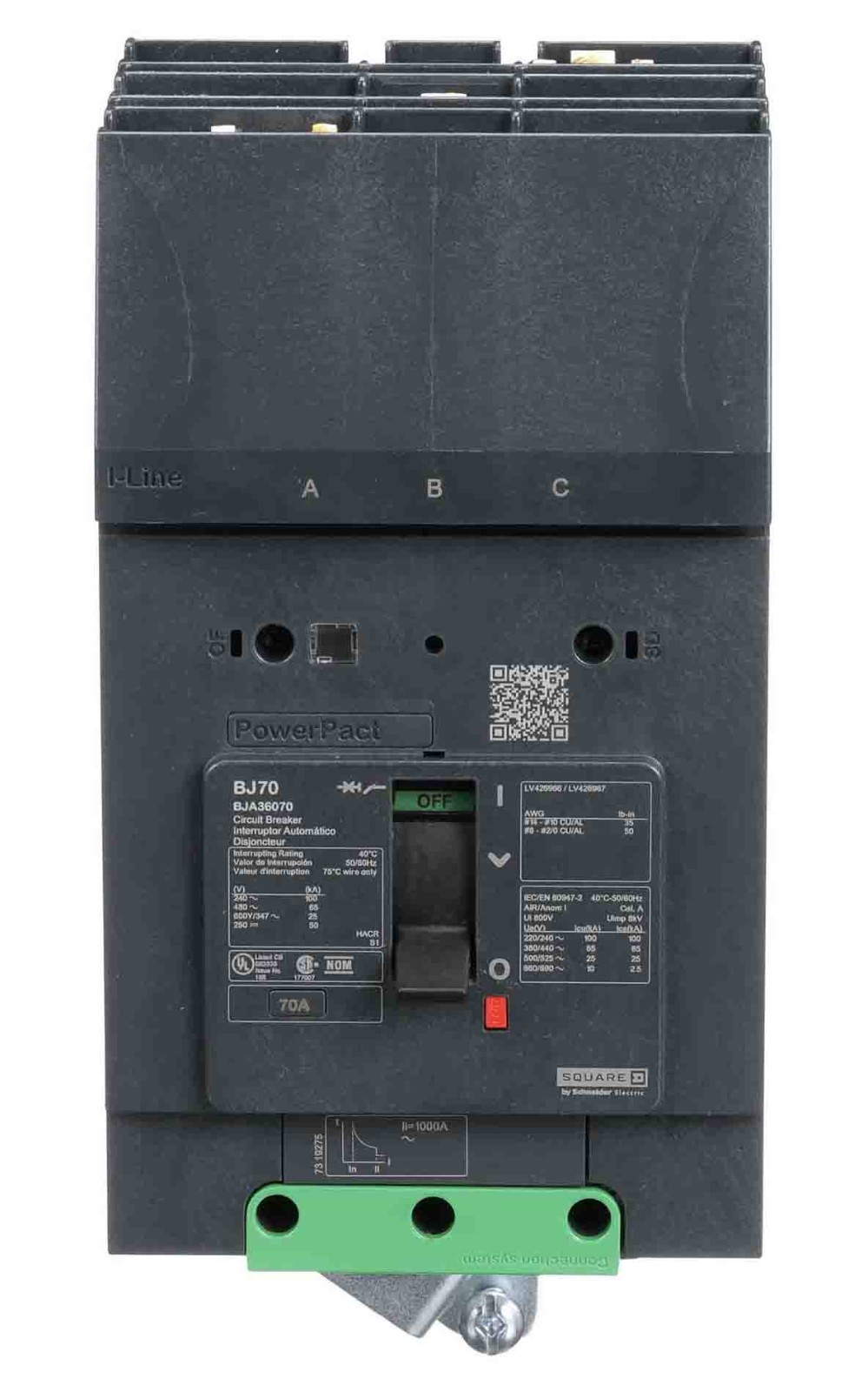 SQUARE D BJA36070 70 Amp 600V 3P I-Line PowerPacT Circuit Breaker