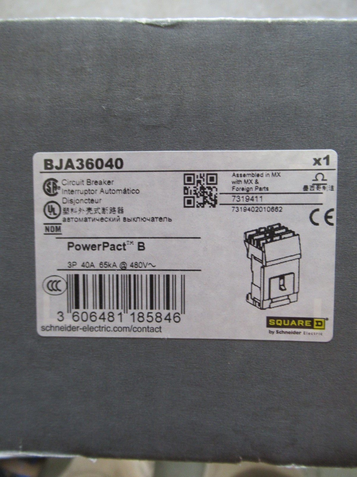 Square D BJA36040 Circuit Breaker 40 Amp 600 Volt 3 Pole 65K -NEW-B