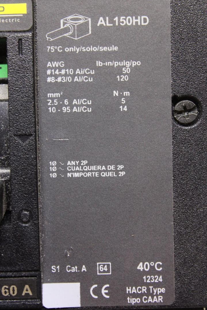 SQUARE D POWERPACT I-LINE CIRCUIT BREAKER HDA36060 60 AMP 600 VAC 3-POLE