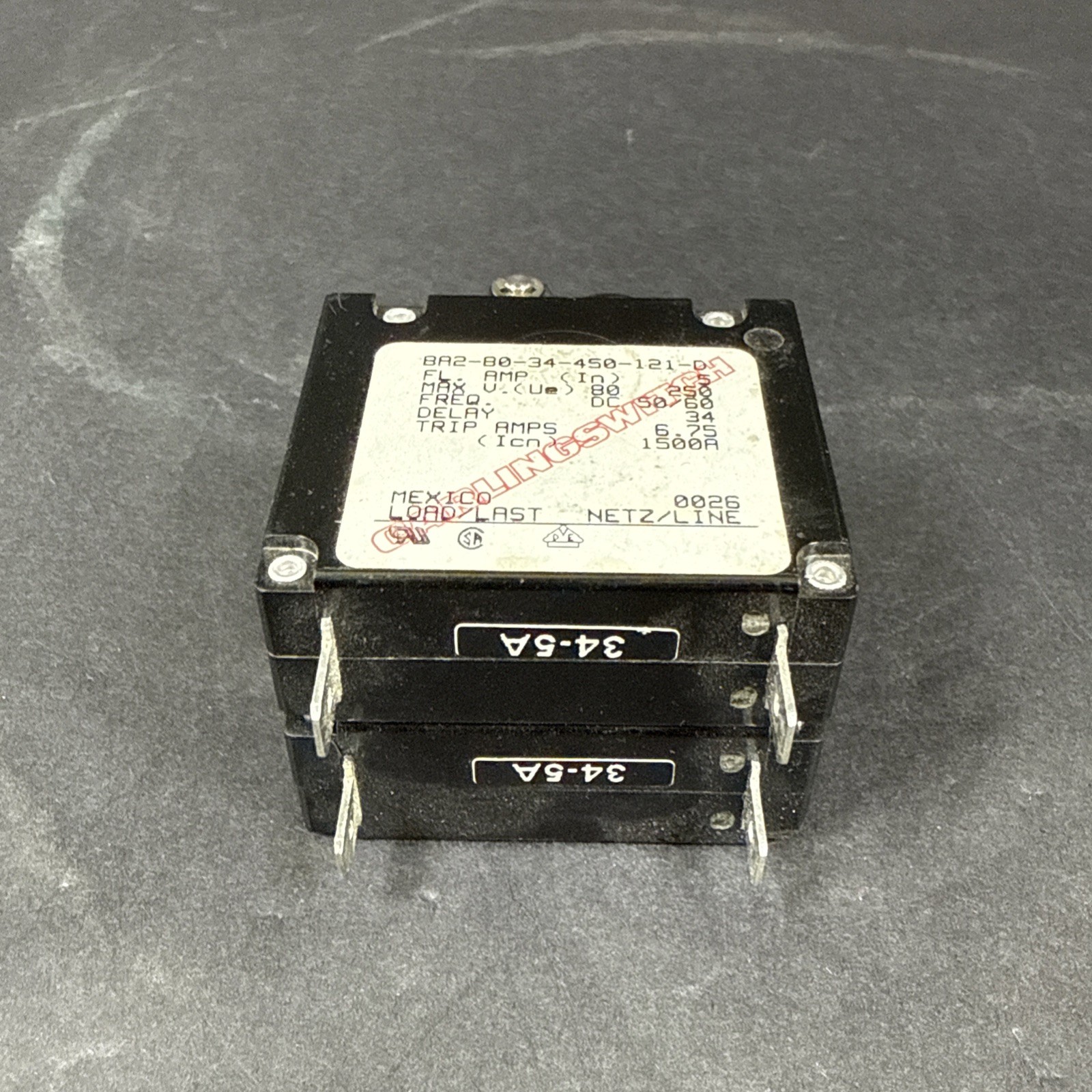 Vtg Carlingswitch CA2-B0-34-450-121-D Medium Delay Circuit Breaker 250V, 5AMP