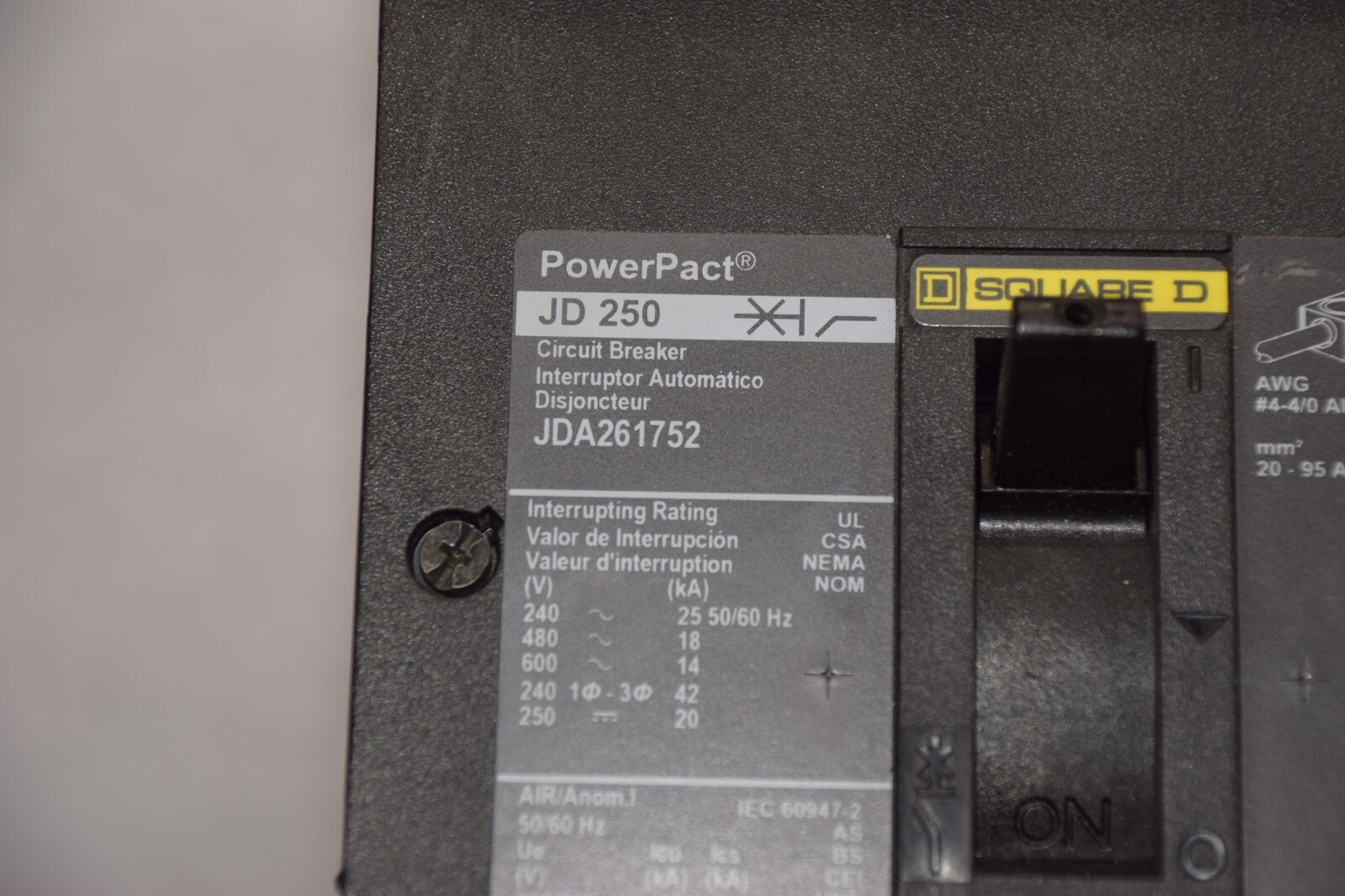 Square D PowerPact Breaker JD250 JDA261752 JDA 261752 175a trip (NEW)