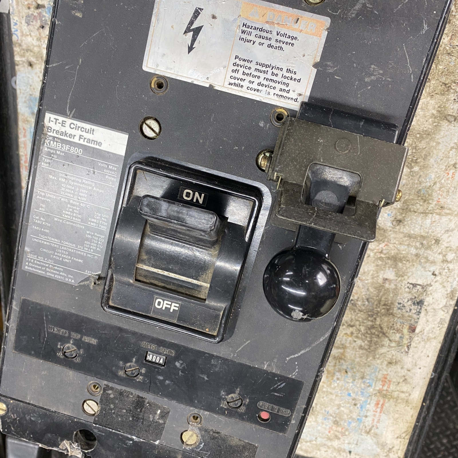 ITE KMB3F800 Circuit Breaker Frame 3 Pole 800 Amp Type KMB 600VAC Siemens ✅