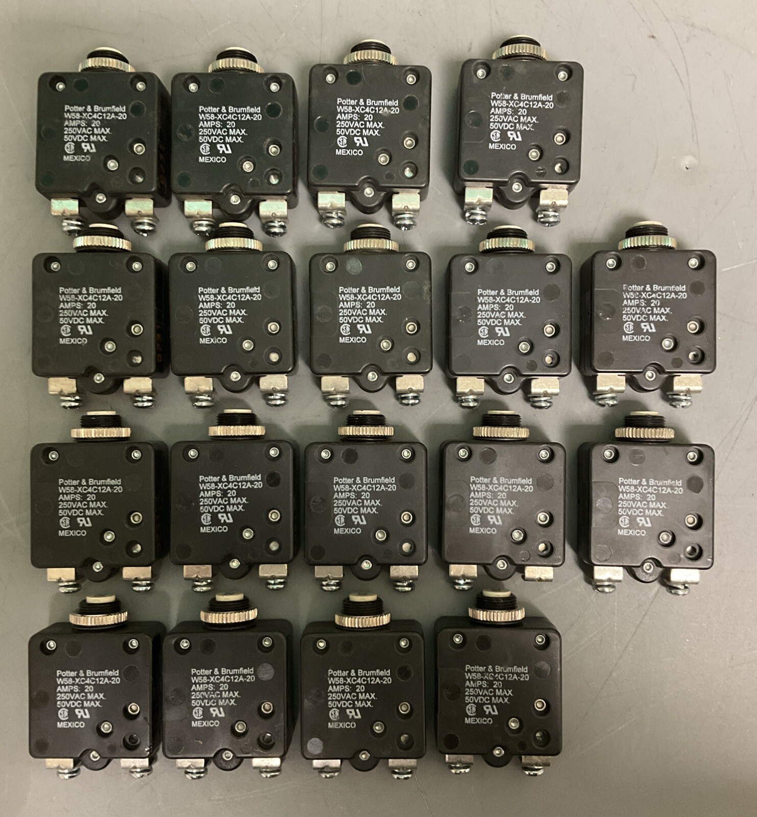 Lot of 18 Potter & Brumfield W58-XC4C12A-20 Circuit Breakers 20 Amps