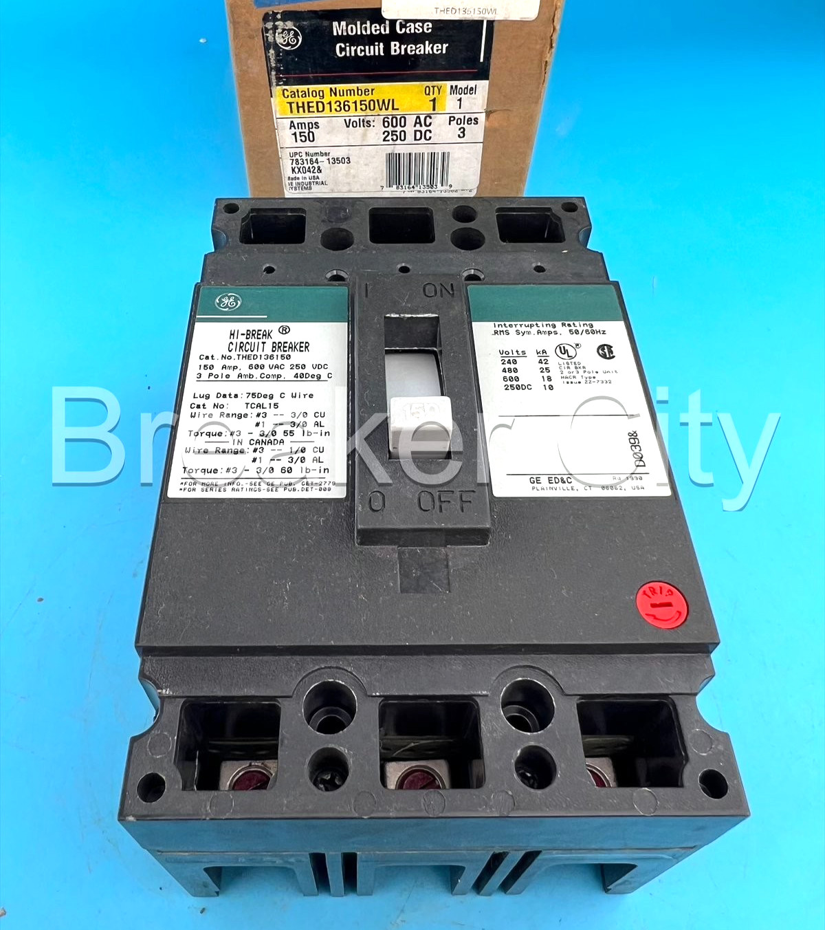 GE THED136150WL 150 Amp 3 Pole Molded Case Circuit Breaker 600V 150A — Brand New