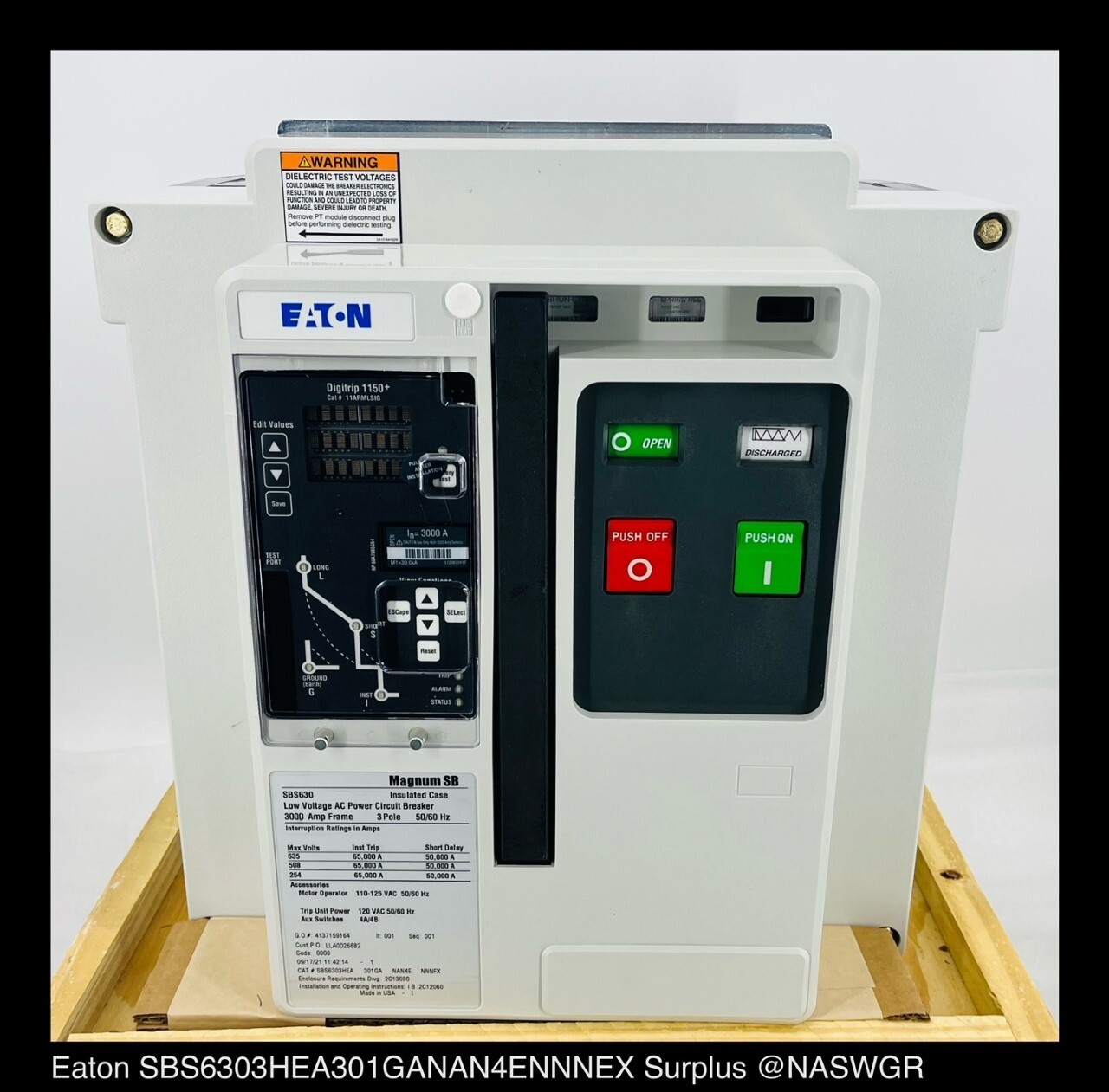 Eaton Magnum SB SBS630 Breaker (E/O,B/I) ~ 3000 Amp – Unused Surplus