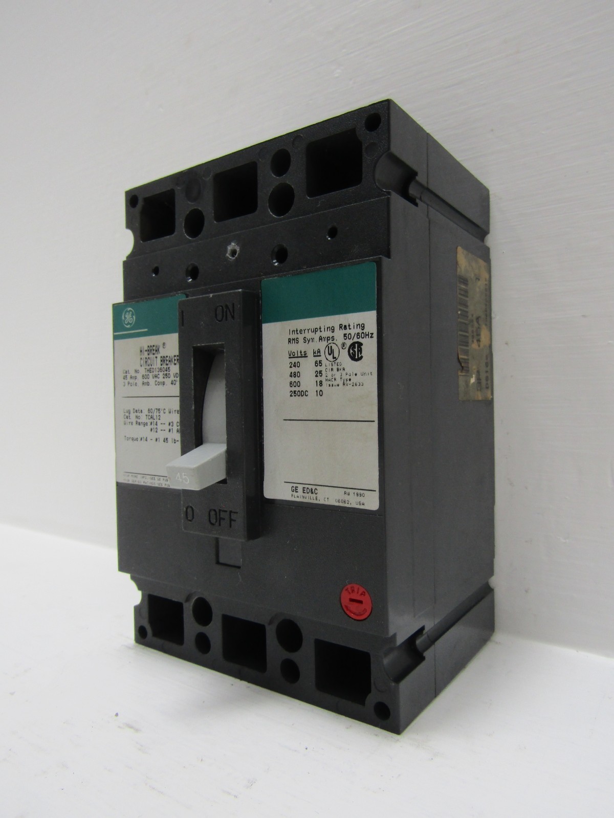 GE General Electric THED136045 45 Amp 600V 3-Pole High-Break Circuit Breaker 45A