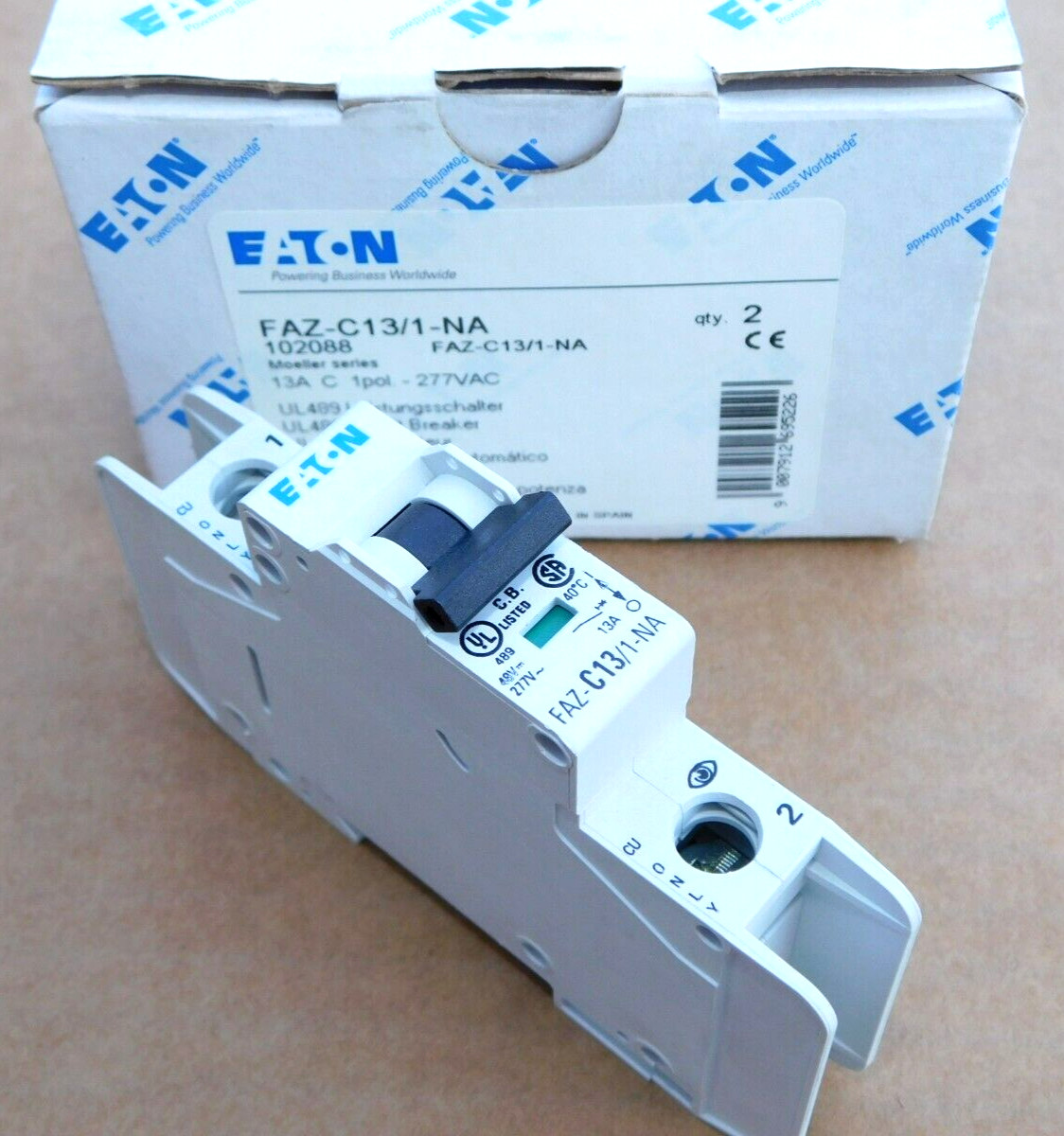 NEW EATON Circuit Breaker FAZ-C13/1-NA 1 Pole 13 Amp 277 VAC / 48 VDC FAZ Din C