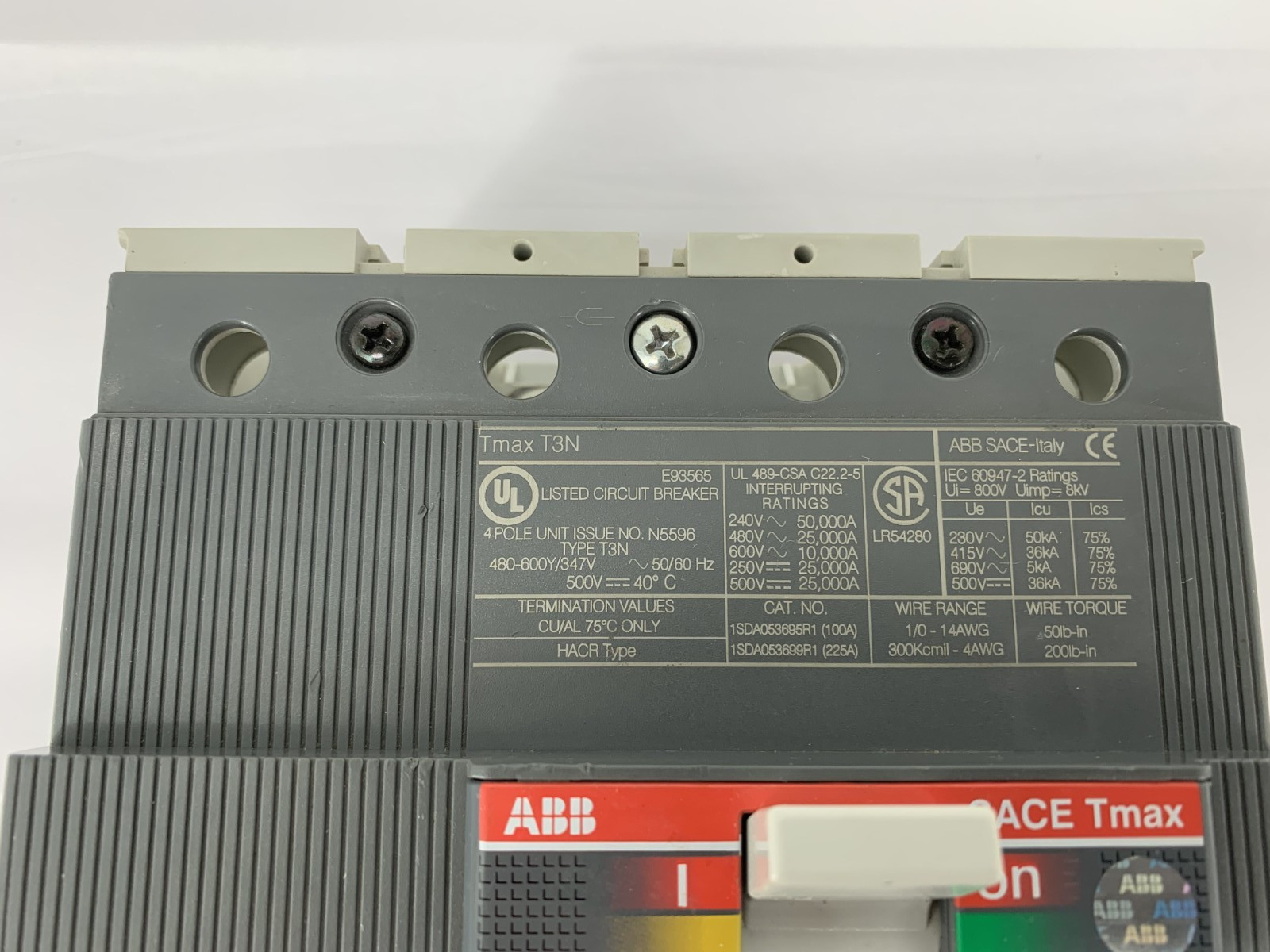 ABB SACE Tmax T3N T3N200TW 200A 4P 690VAC Molded Case Circuit Breaker