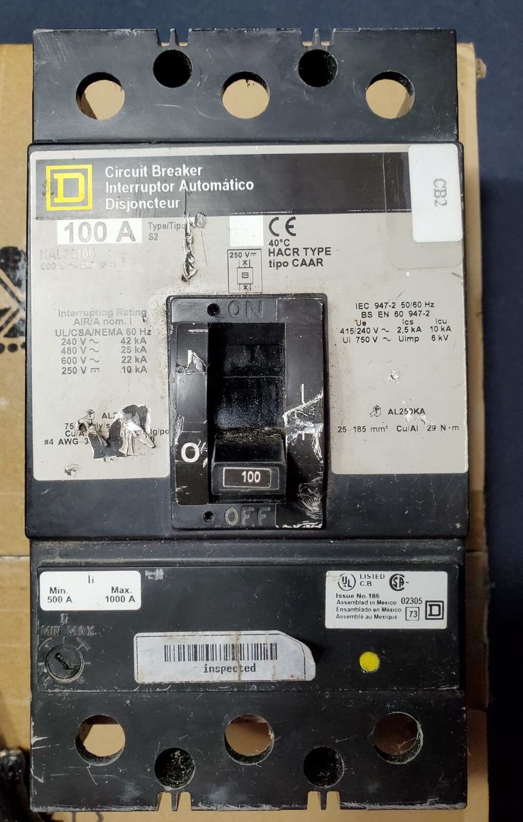 SQUARE D KAL36100 100A 3 pole 600V
