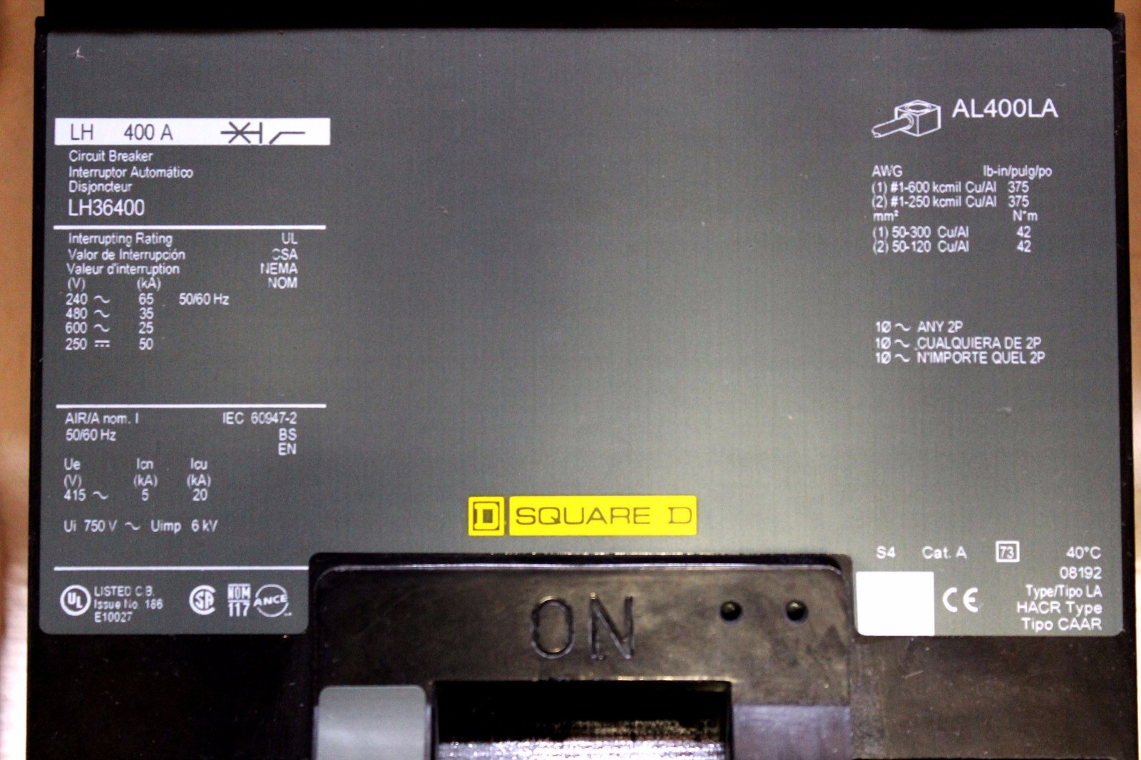 SQUARE D LH36400 400A, 600V, 35kA@480V ***NEW FAST SHIPPING***