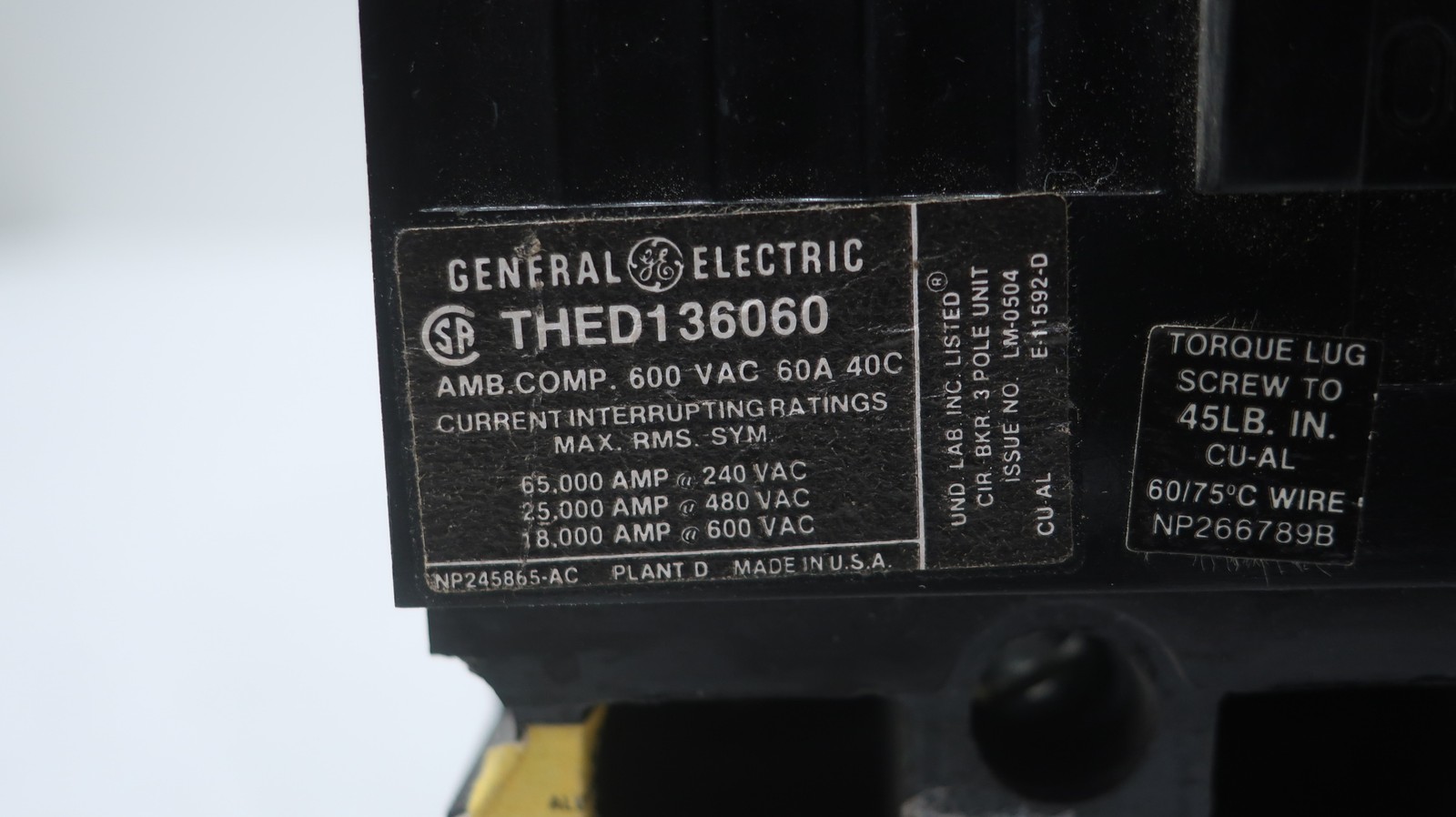 General Electric Ge THED136060 Molded Case Circuit Breaker 600v-ac 3p 60a