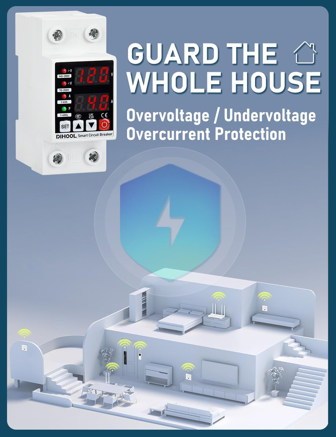 Adjustable Voltage Protector 110V 220V, Low/High Voltage Cutoff and Overcurrent
