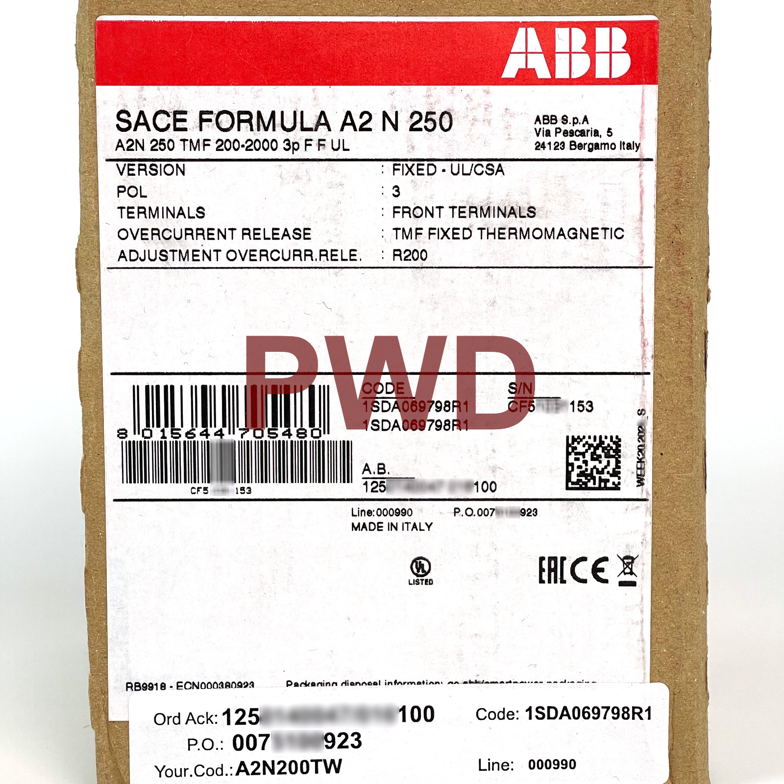 A2N200TW | 1SDA069798R1, ABB, New, In Stock, Warranty & Free 2-Day Shipping