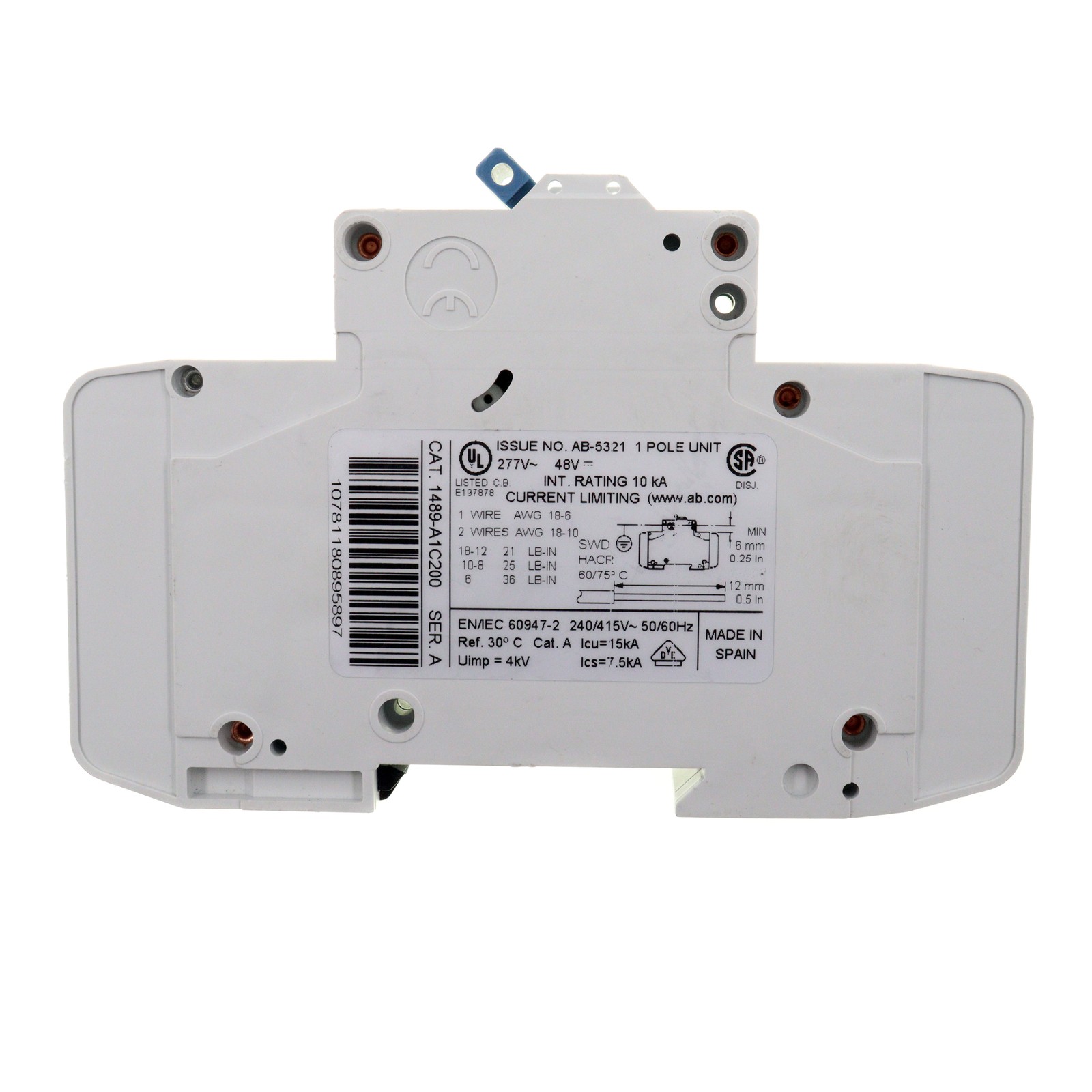 ALLEN-BRADLEY 1489-A1C200 MINITURE CIRCUIT BREAKER, 20A, 1P, 240/415V