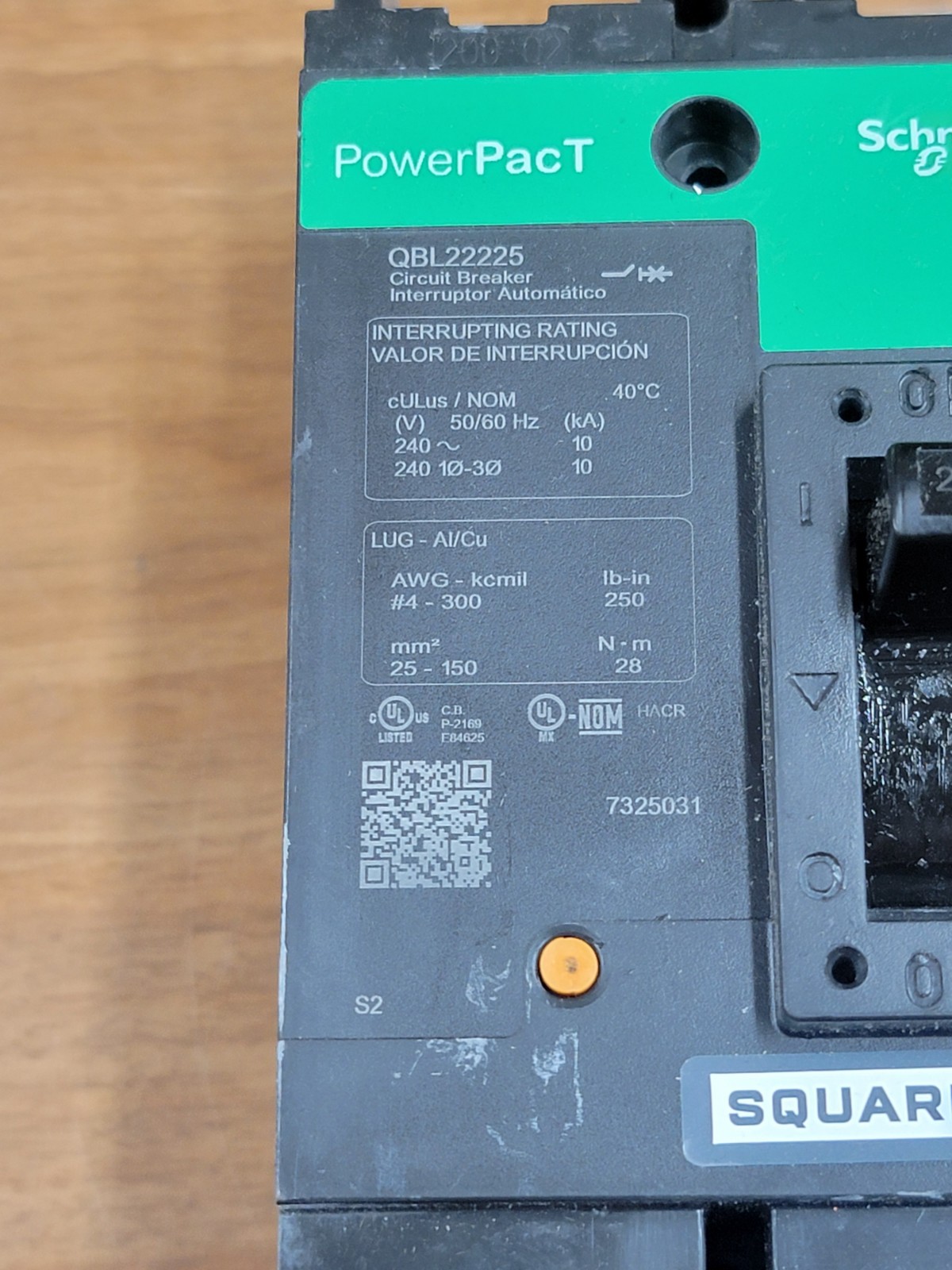 NEW QBL22225 SQUARE D 2 POLE 225AMP 240V 10KA POWERPACT CIRCUIT BREAKER