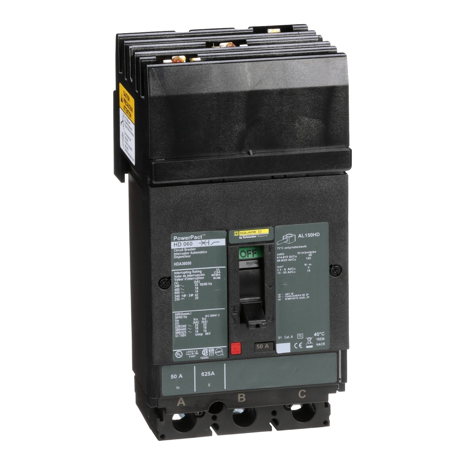 Square D HDA36050 – MCCB 50A 3P 600VAC 14kA, Circuit Breaker