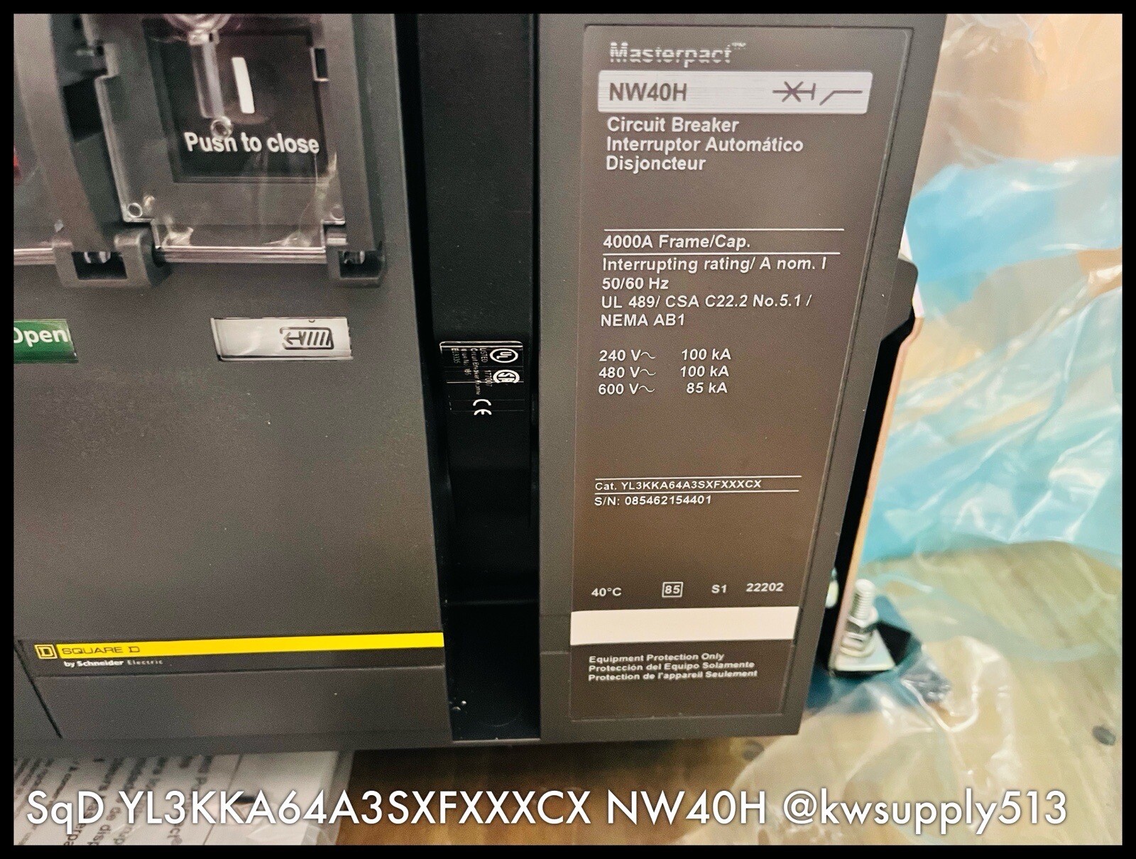 NW40H ~ Square D YL3KKA64A3SXFXXXCX NW40H Micrologic 6.0P ERMS 4000A ~ Surplus