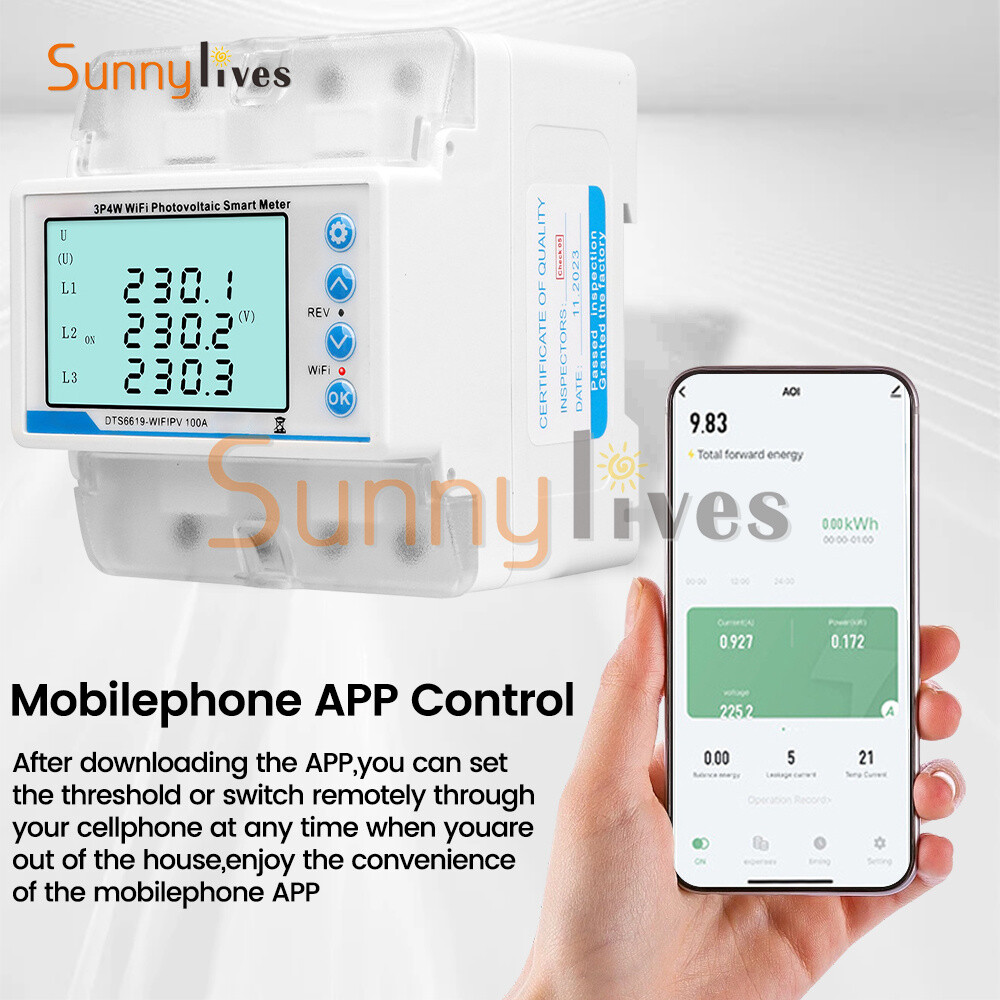 3-phase Tuya WiFi Overload Time Delay Energy Meter Limit Circuit Breaker 100A