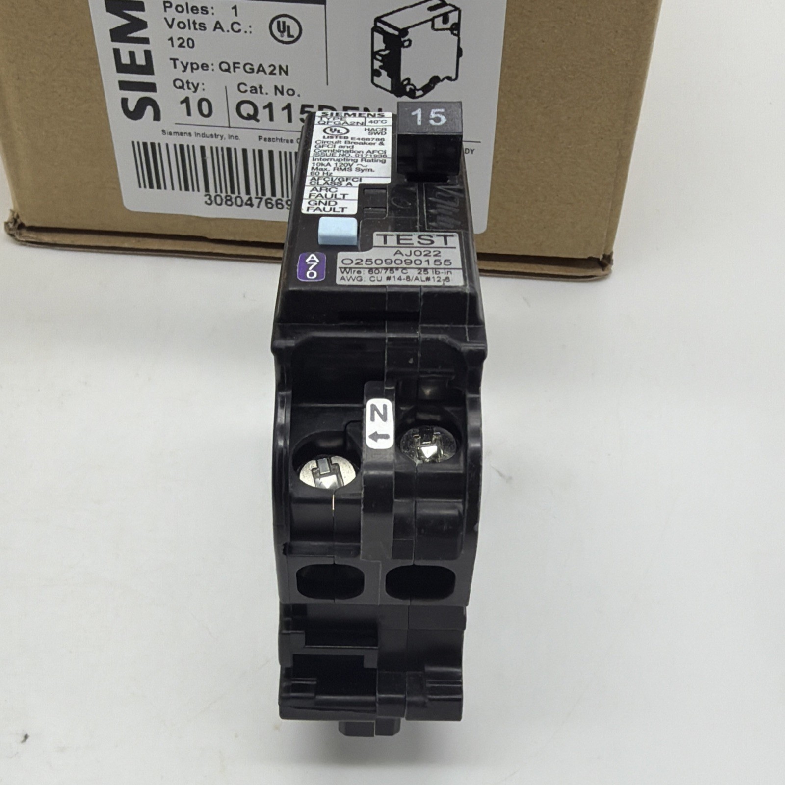 10X Siemens Q115DFN 15A 120V AFCI/GFCI Dual Function Plug-On Neutral Breaker NEW
