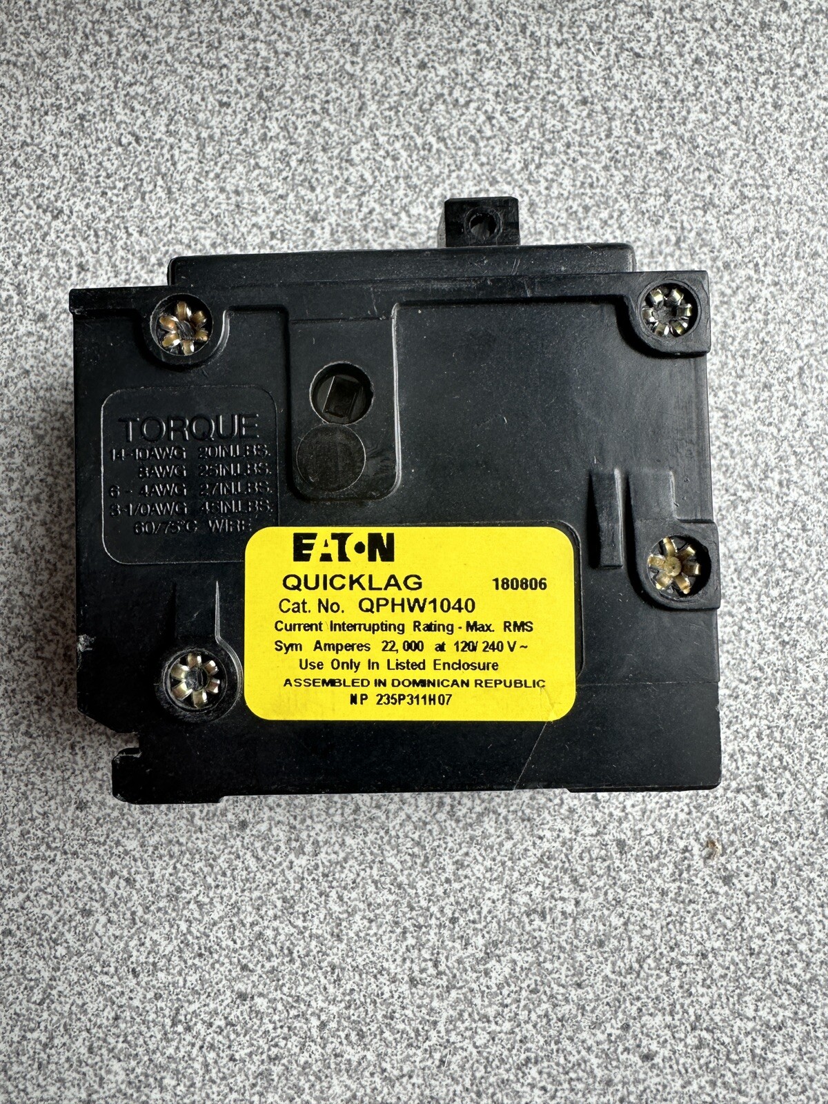 NEW Eaton QPHW1040 Circuit Breaker 1 Pole 40A 120/240V 50/60Hz HACR Rated Plugin