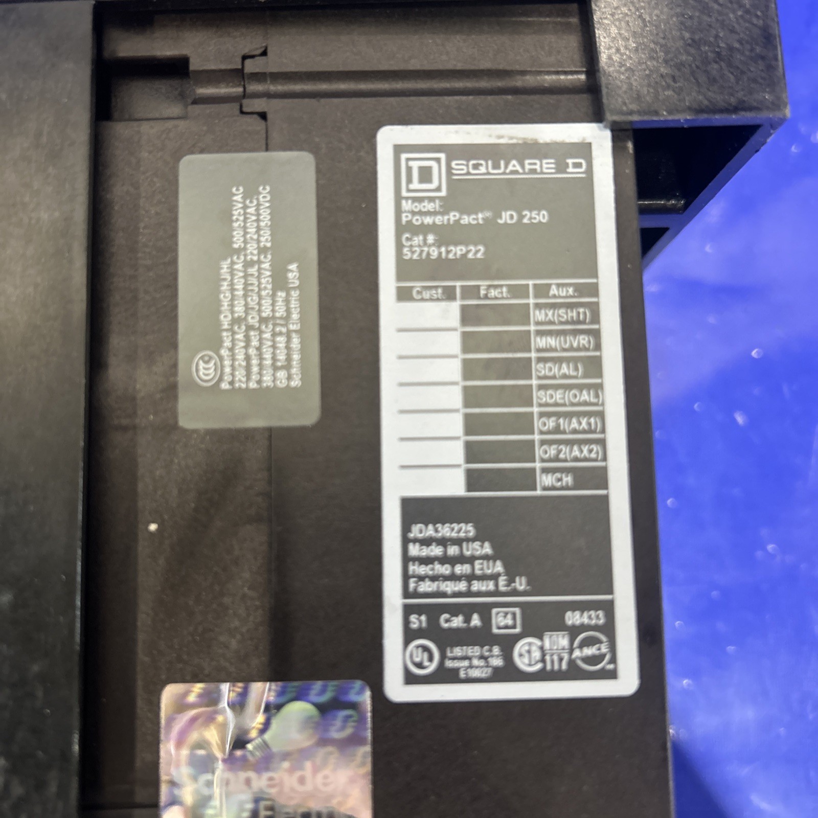 Square D 225 Amp 600V PowerPact I line Circuit Breaker 527912P22 🟦