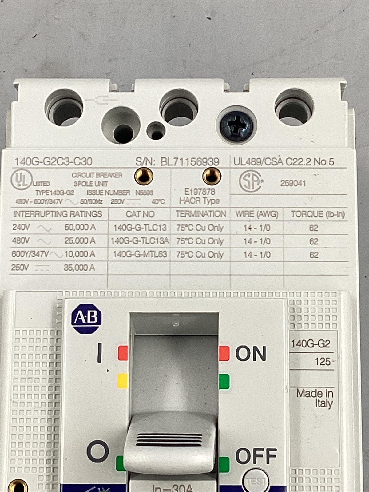 HOUSTON STOCK NEW ALLEN BRADLEY 140G-G2C3-C30 TYPE 140G 30A 600V FREE 2 DAY AIR