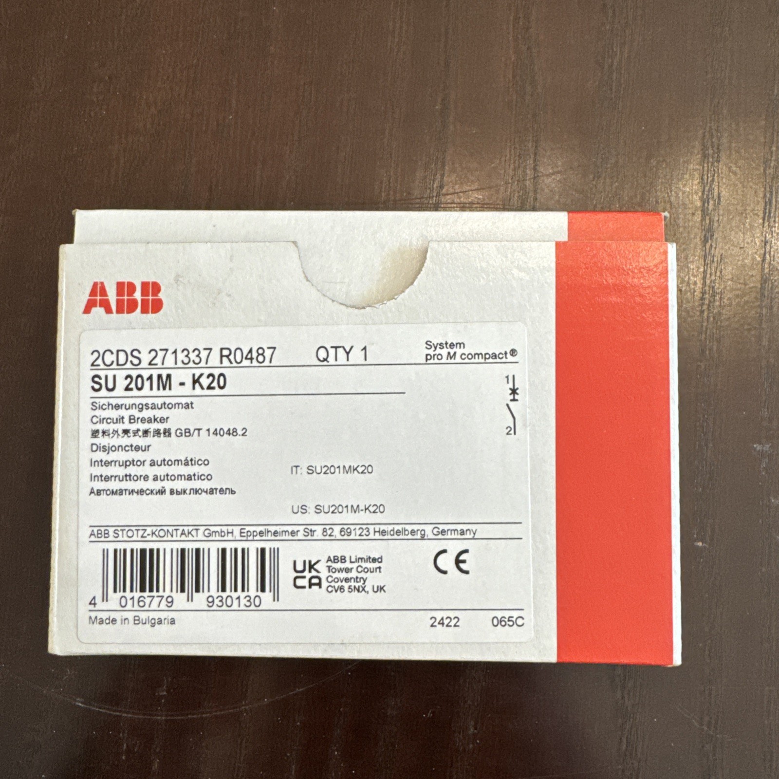 ABB SU201M-K20 Single Pole Din Rail Miniature Circuit Breaker