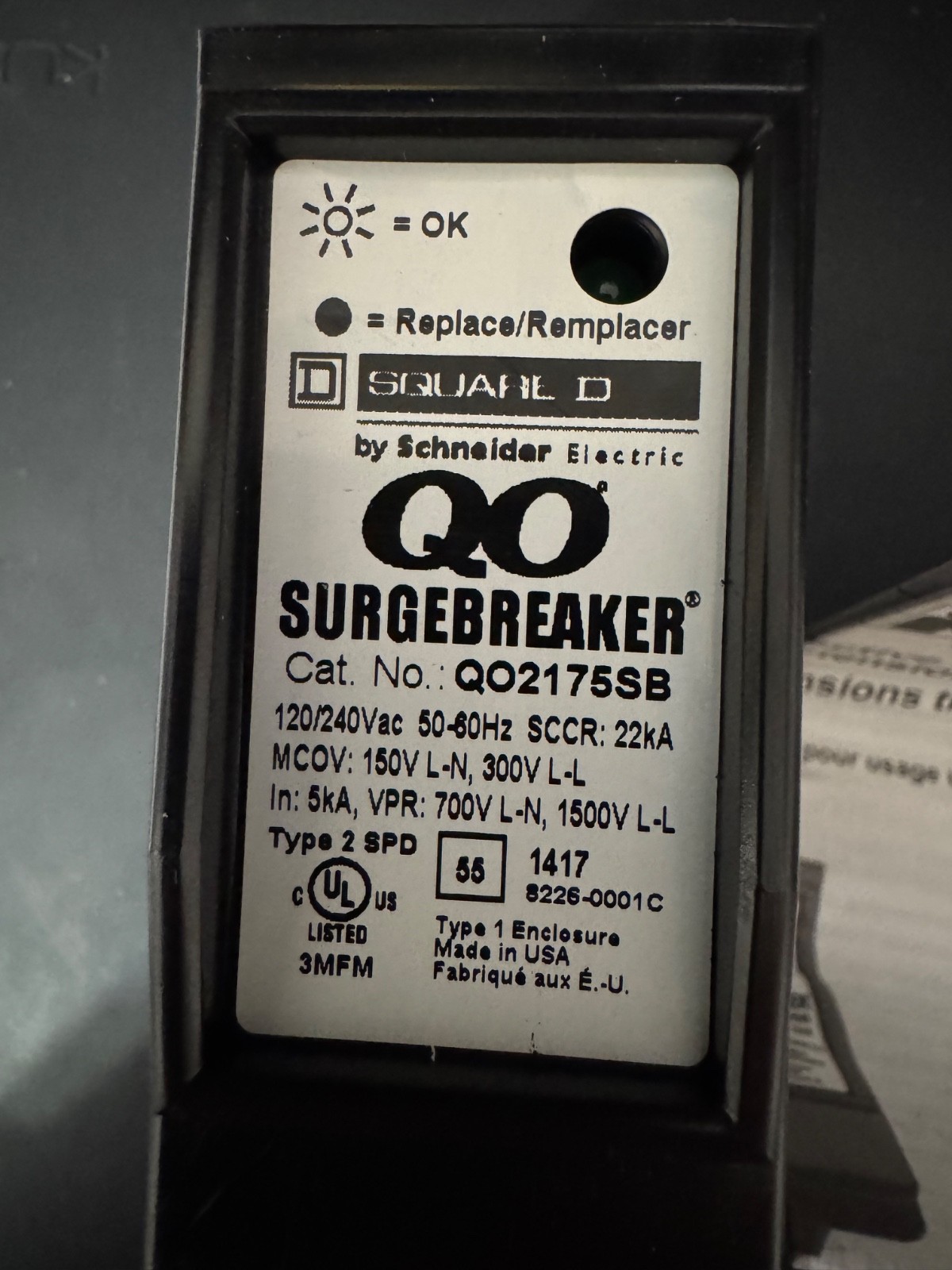 NEW Square D QO2175SB Surgebreaker, Surge Protection Device