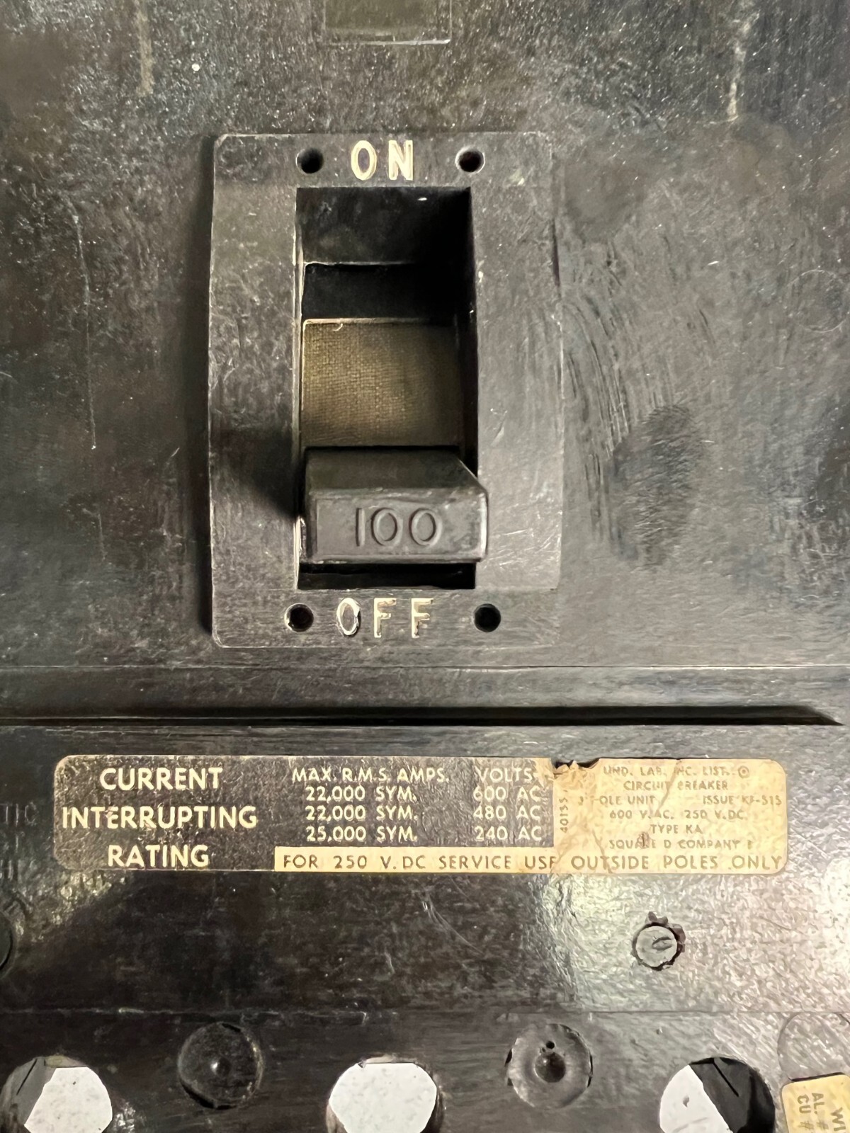 Square D KAL36100, 100 Amp, 600 Volt, 3 Pole, Black, Circuit Breaker – WARRANTY