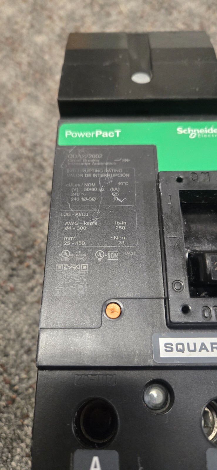 Square D PowerPact 200A 240VAC 2-Pole Circuit Breaker (QDA222002)